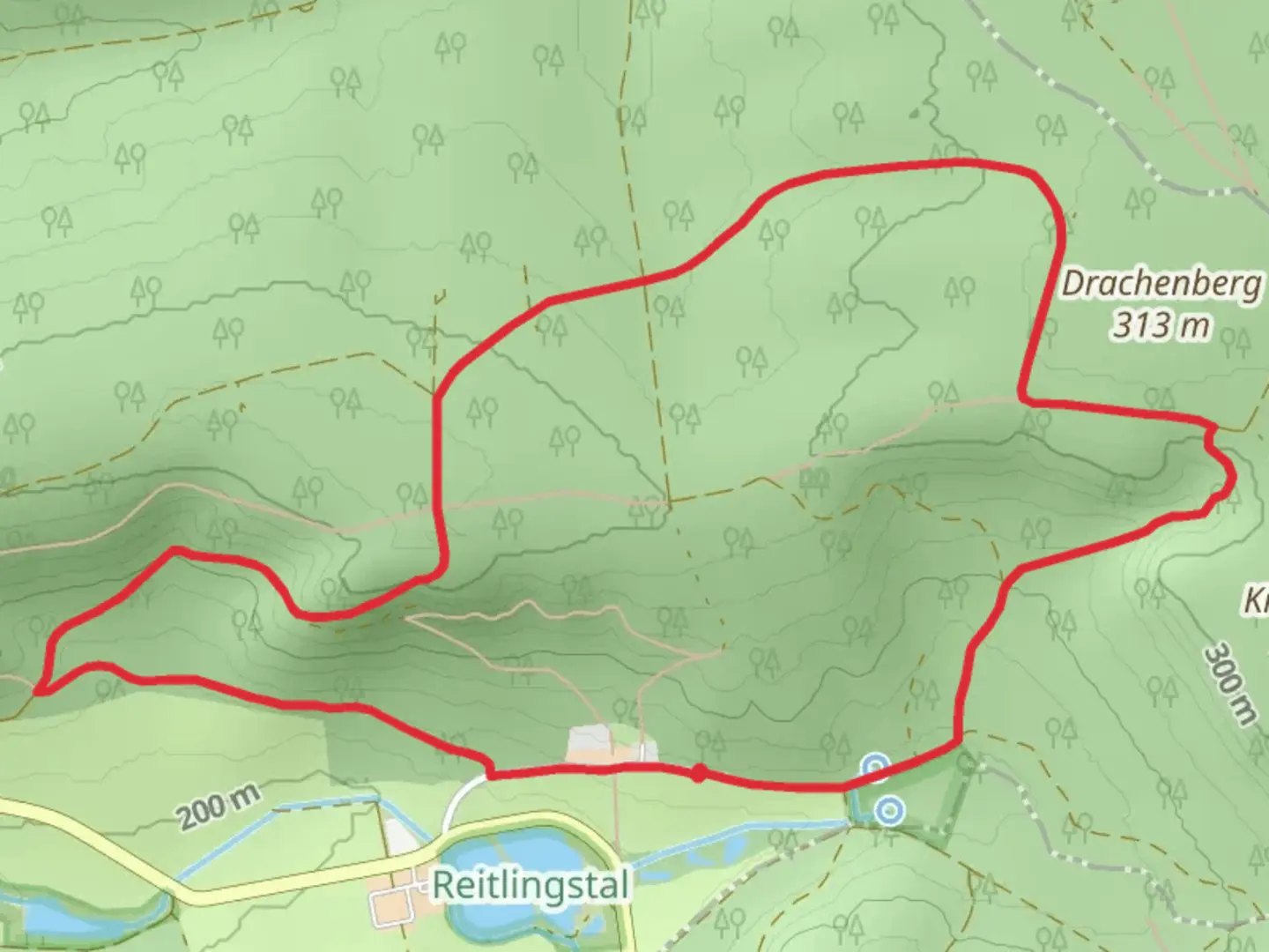 An image depicting the trail Krimmelburg via Elm Rundwanderweg and its surrounding area.