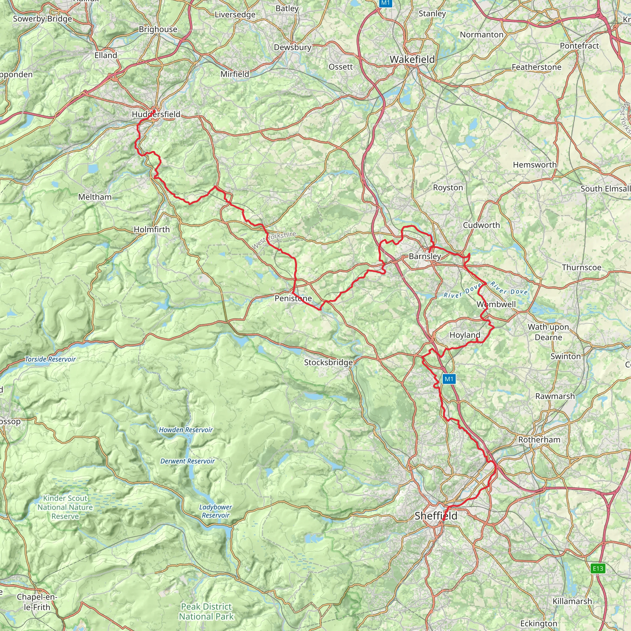 Sheffield Railway Station to Huddersfield Railway Station mobile static map