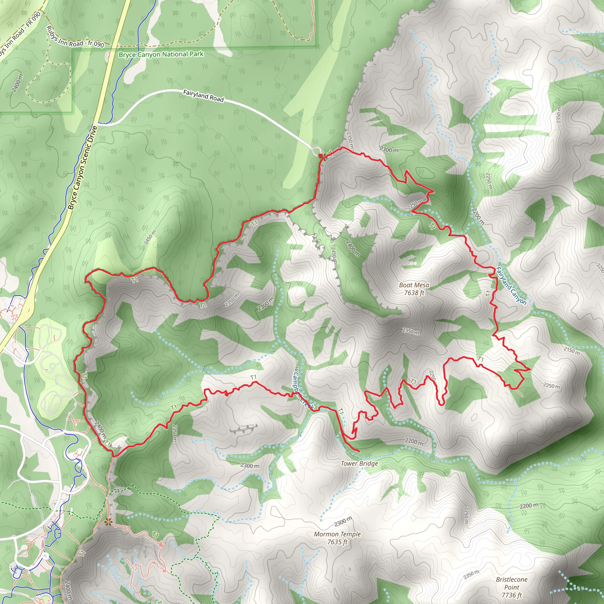 Fairyland and Rim Loop Trail mobile static map