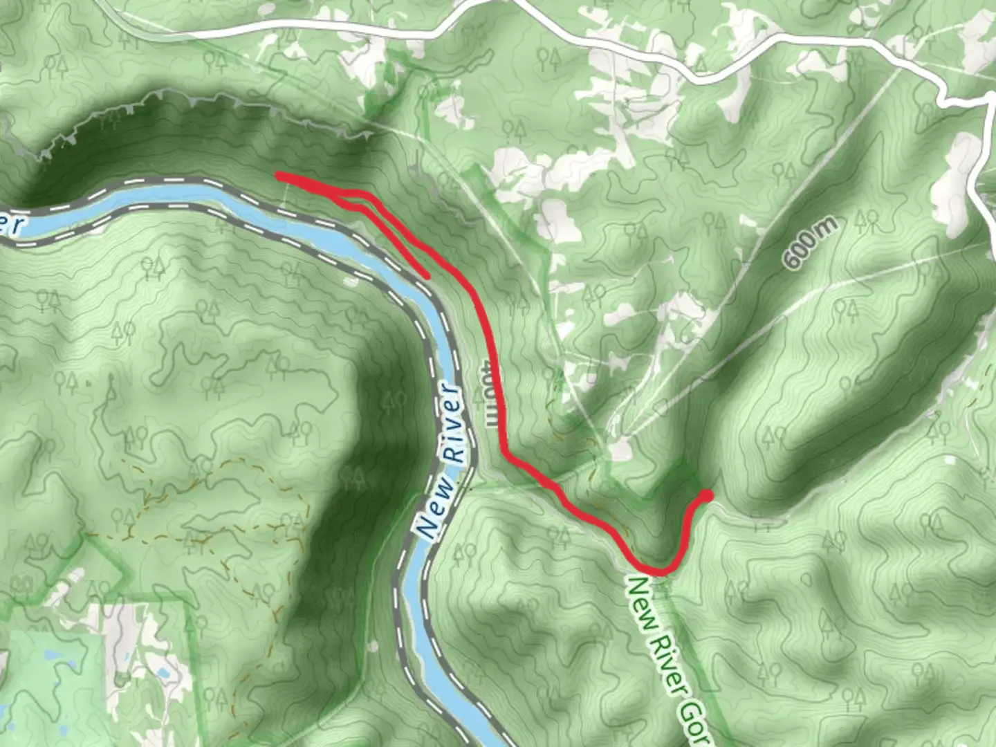 An image depicting the trail Dudleys Dip Rapids and Beauty Mountain Overlook and its surrounding area.