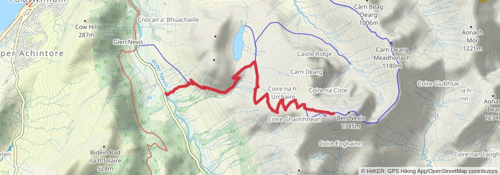 Glen Nevis Youth Hostel To Ben Nevis out and back stage 2 Map