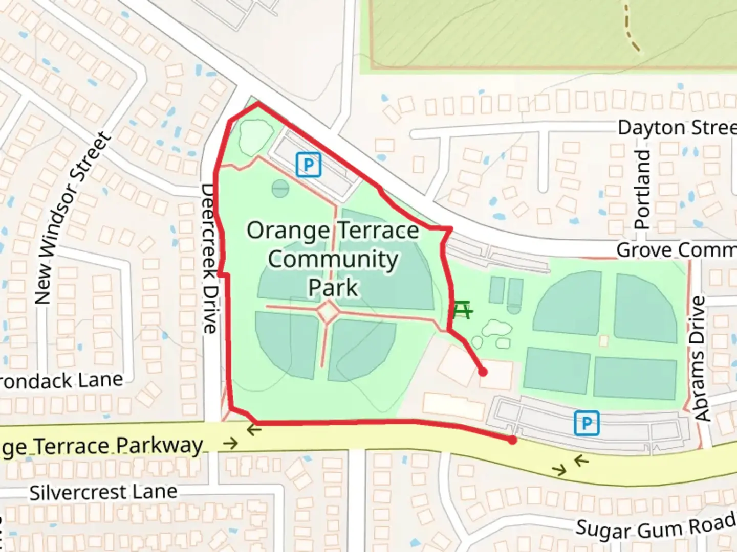 An image depicting the trail Orange Terrace Community Park Loop and its surrounding area.