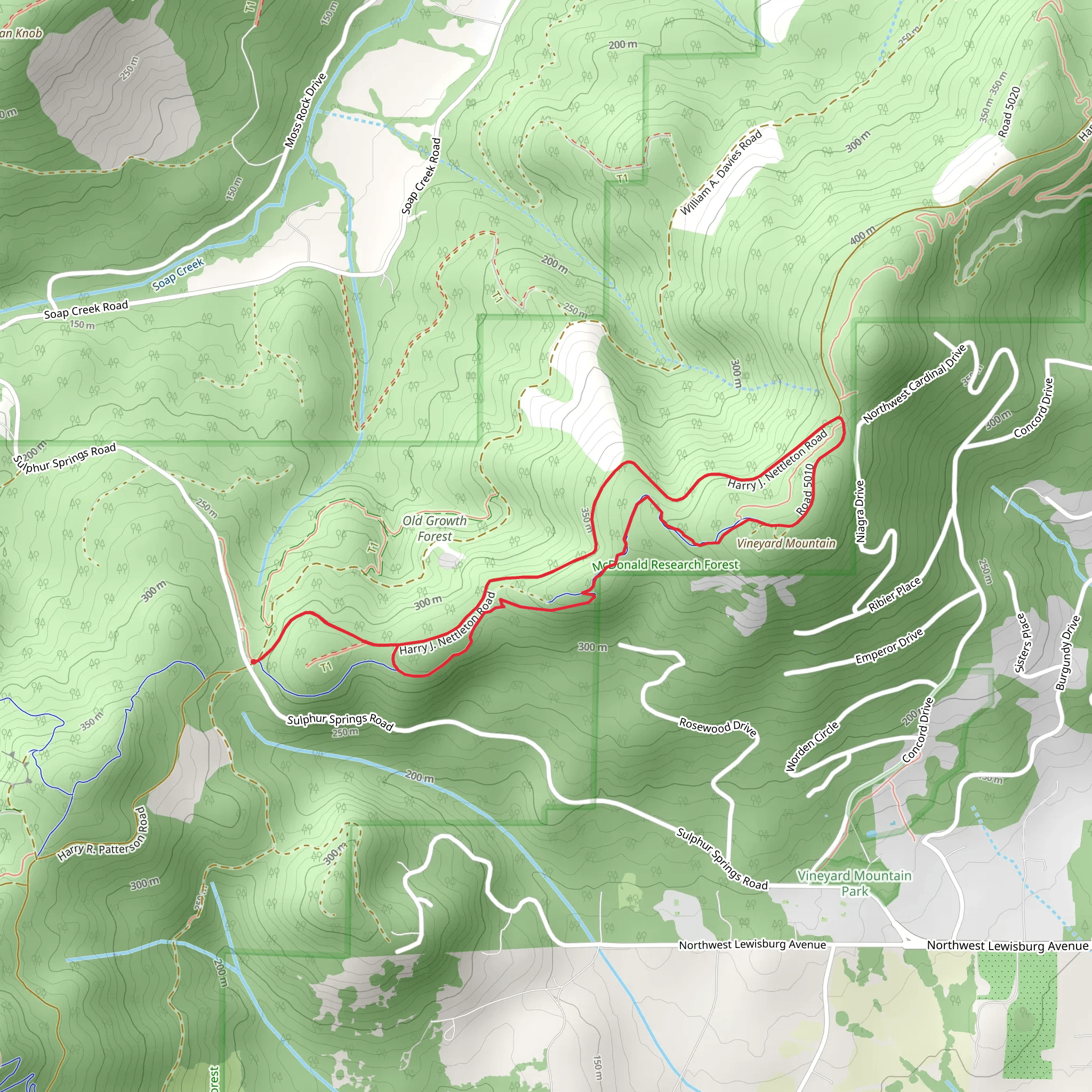 Nettleton Road 500 and Vineyard Mountain Loop Trail mobile static map
