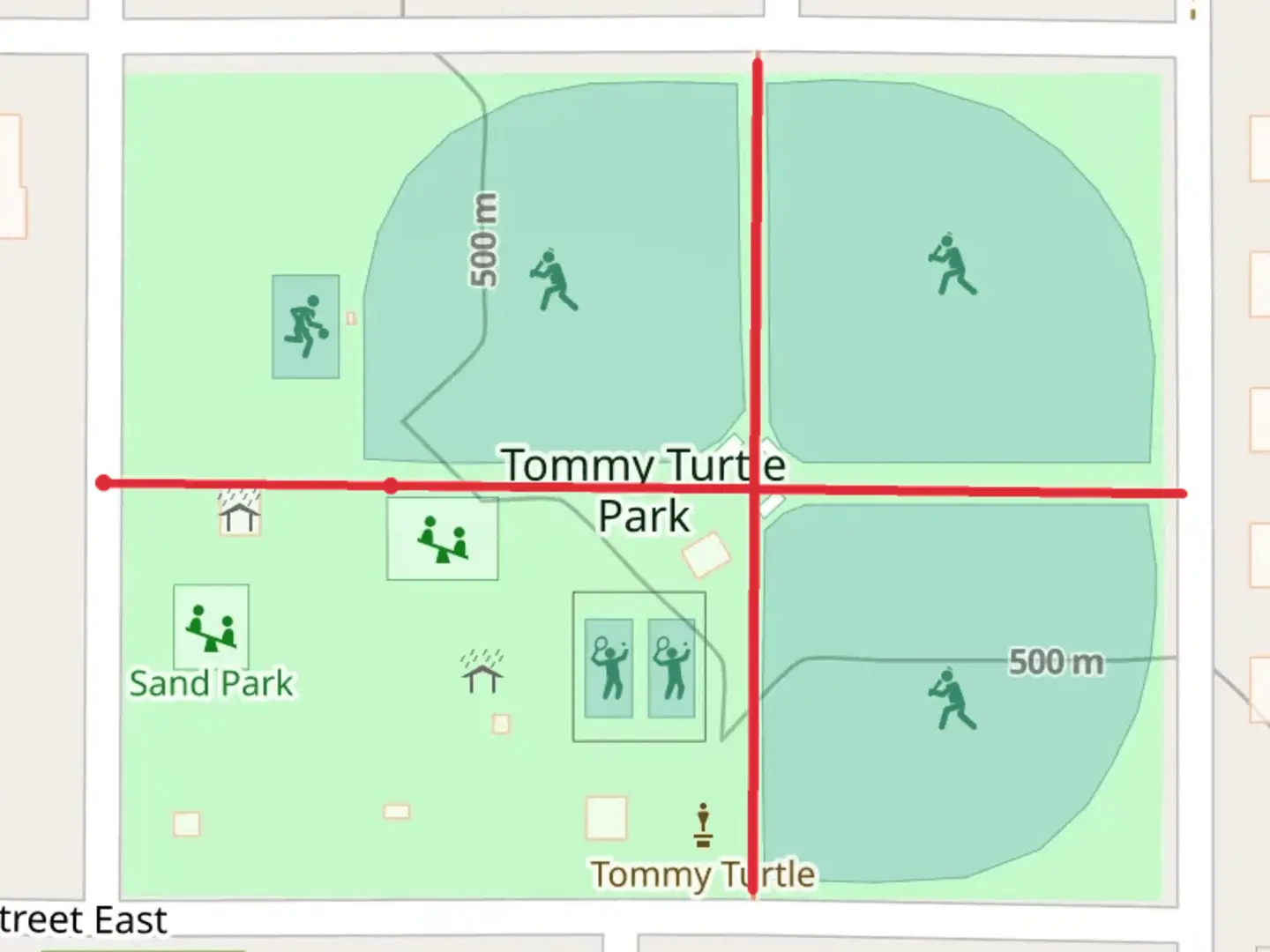 An image depicting the trail Tommy Turtle Park Walk and its surrounding area.