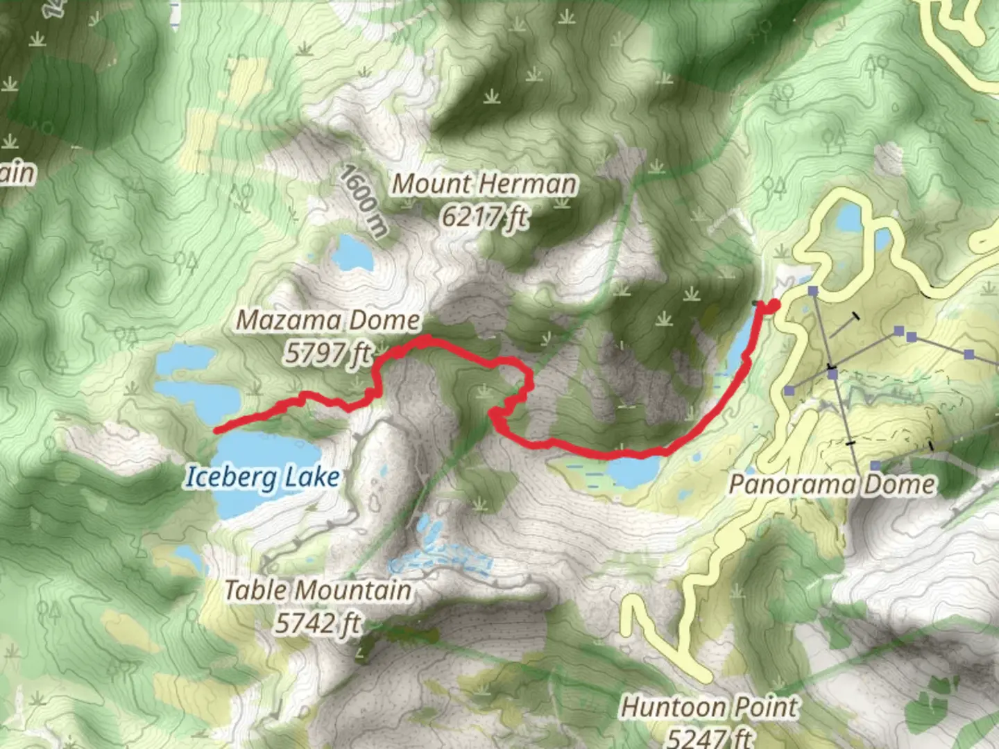An image depicting the trail Hayes and Iceberg Lake via Chain Lakes Trail and its surrounding area.