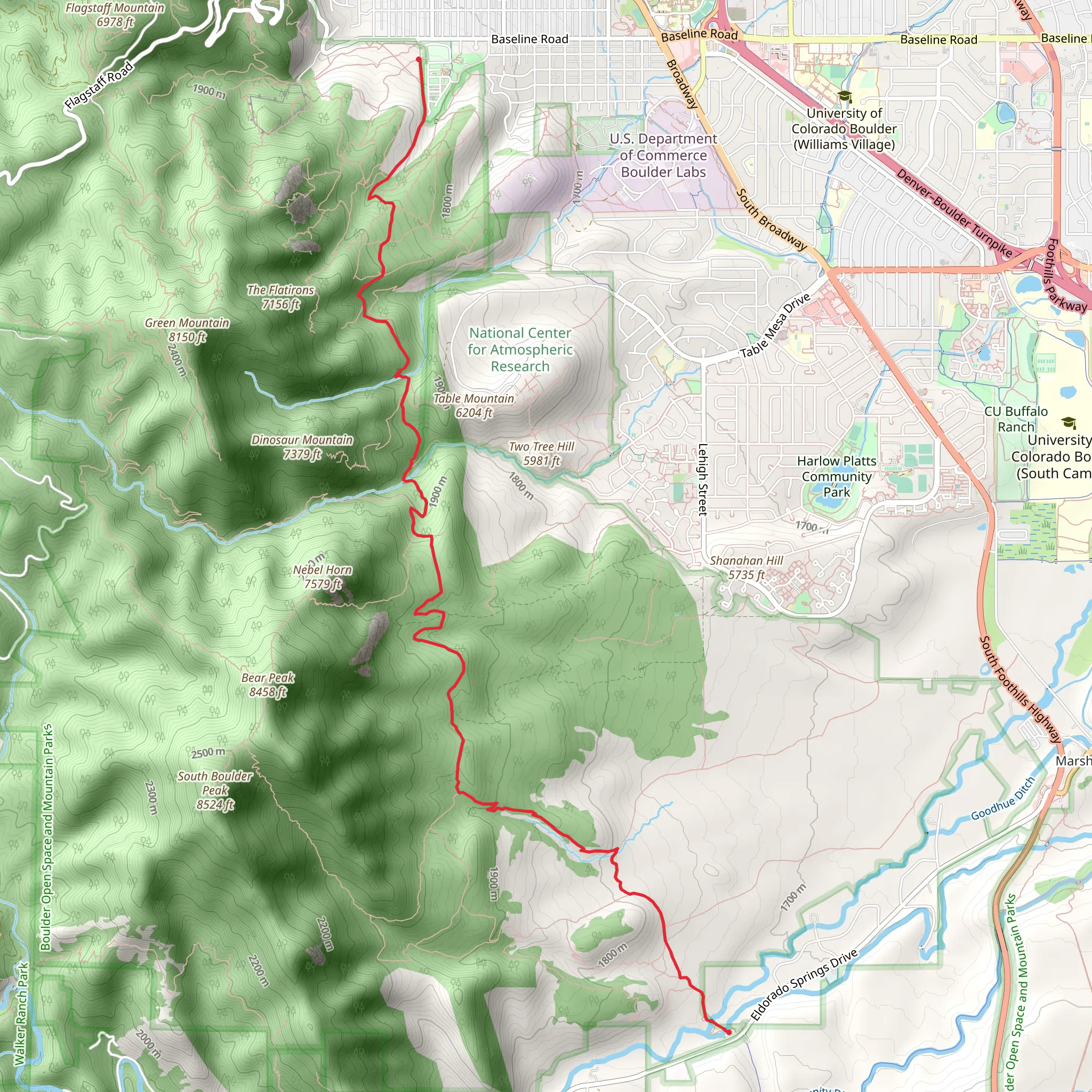 Mesa Trail and Bluebell hiking Trail mobile static map
