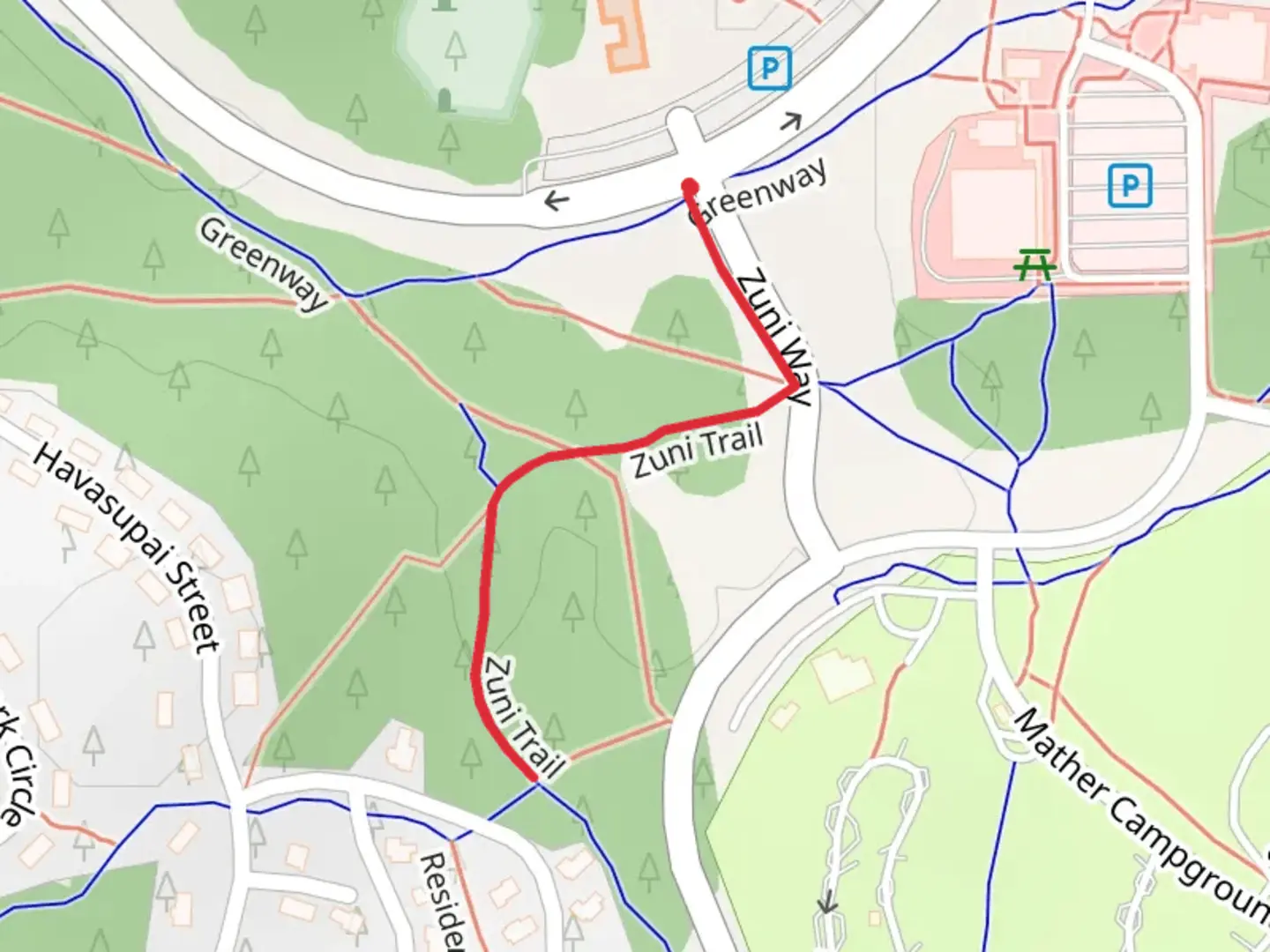 An image depicting the trail Zuni Trail and its surrounding area.