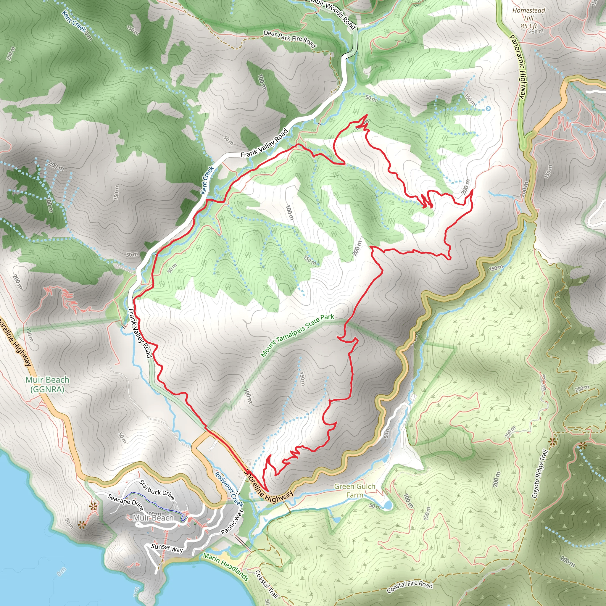 Dias Ridge, Miwok and Redwood Creek Loop Trail mobile static map