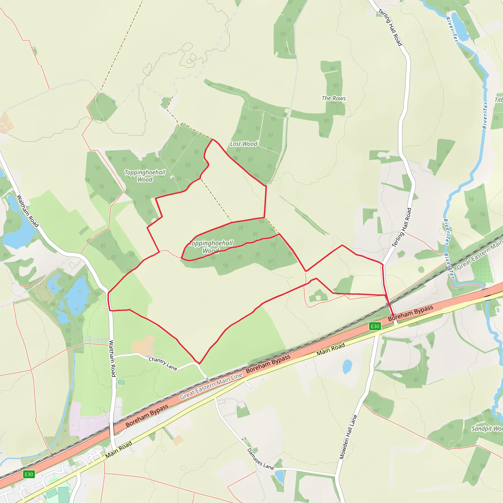 Toppinghoehall Wood Loop mobile static map