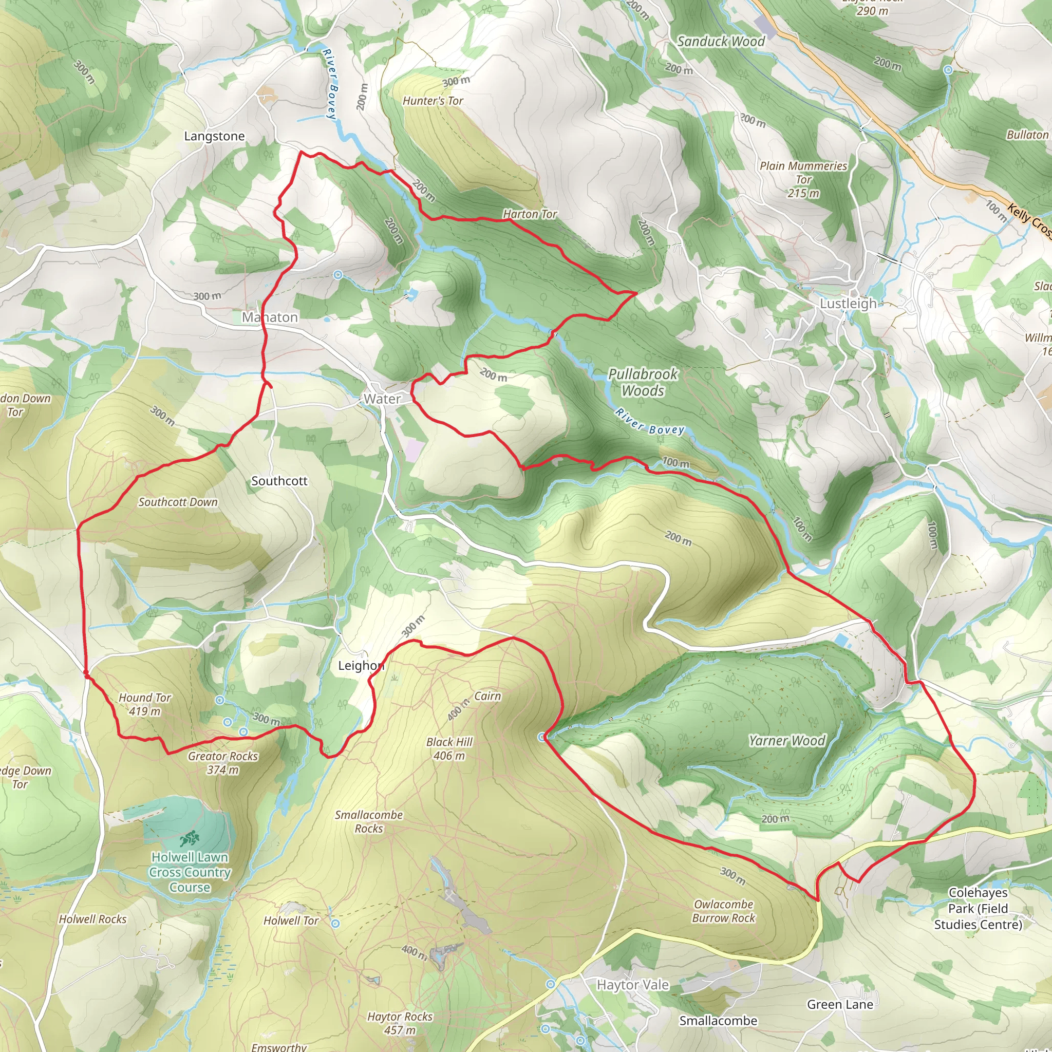 Hound Tor, Yarner Old Reservoir and Horsham Cleave Loop mobile static map