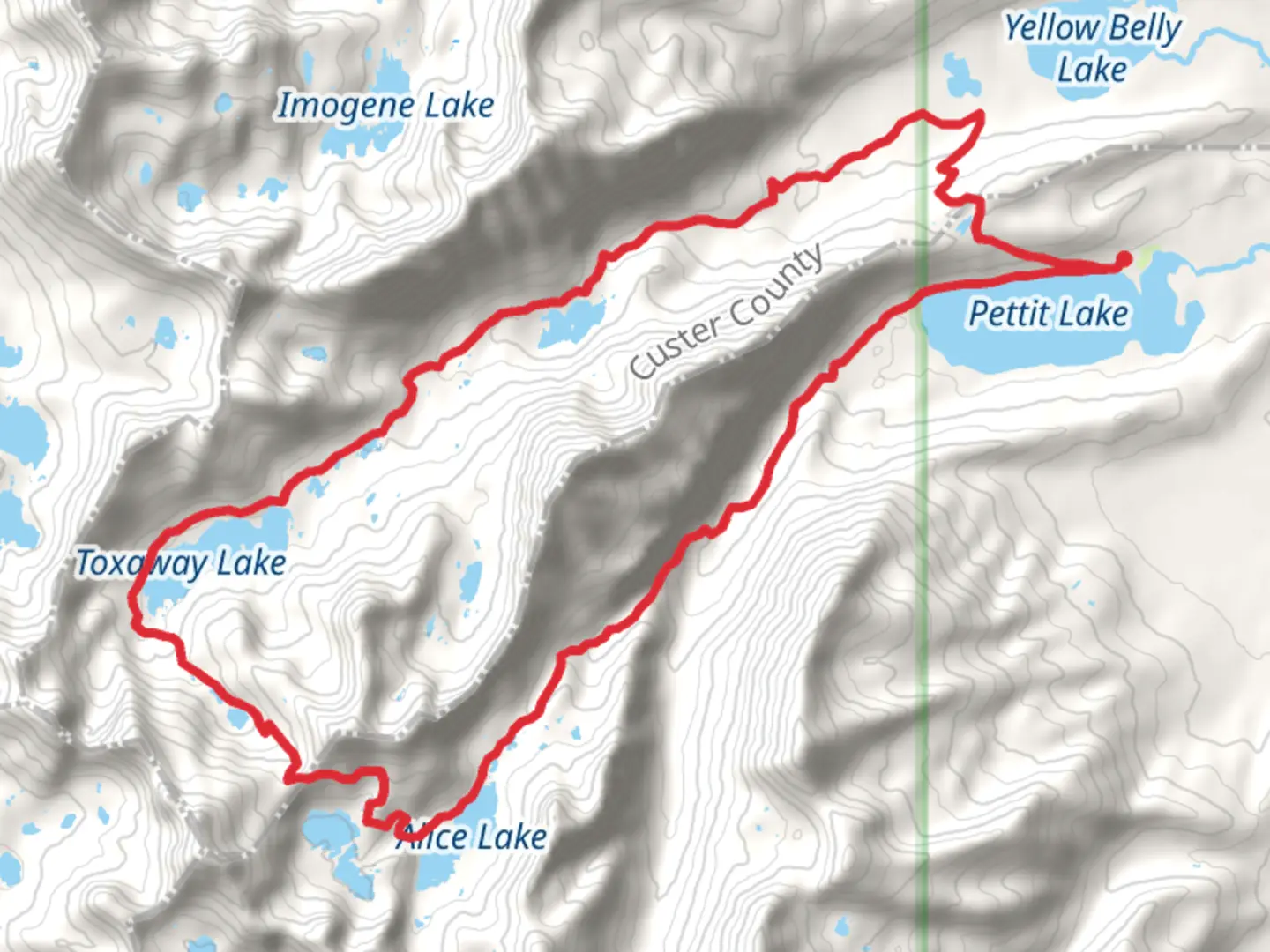 An image depicting the trail Pettit Creek and Yellowbelly Loop Trail and its surrounding area.