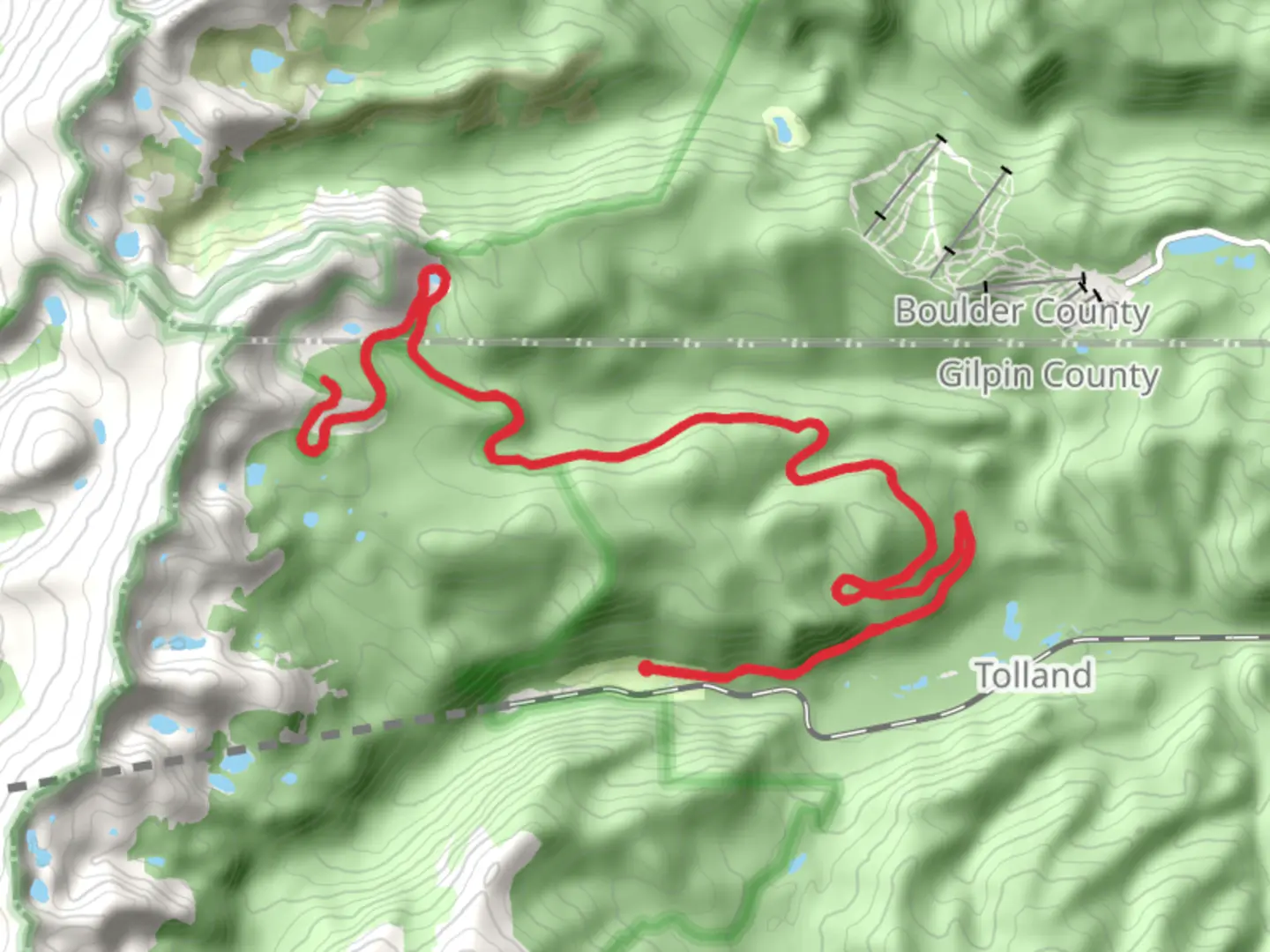 An image depicting the trail Yankee Doodle Lake via Rollins Pass Road and its surrounding area.