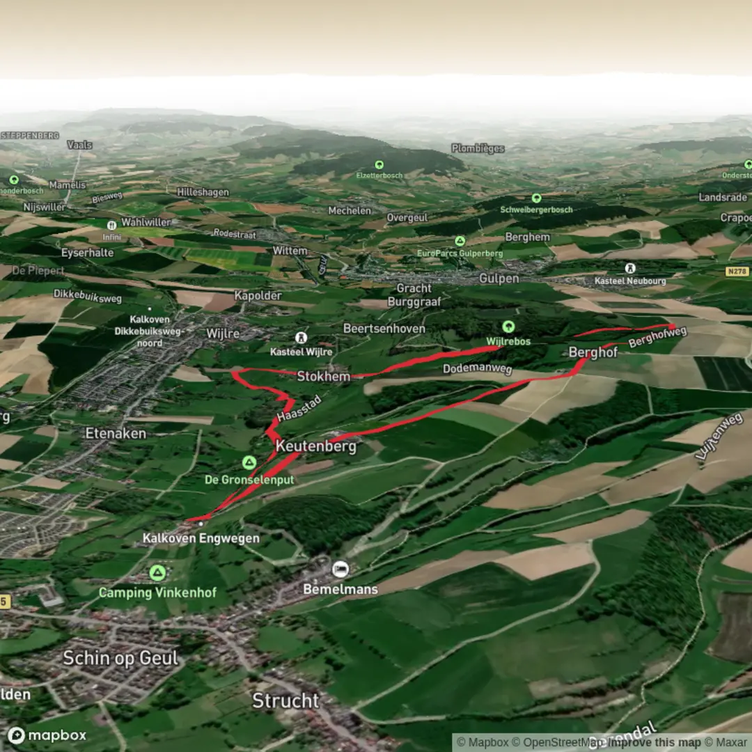 An image depicting the trail Gulpen Wittem and Pelgrimspad Loop and its surrounding area.