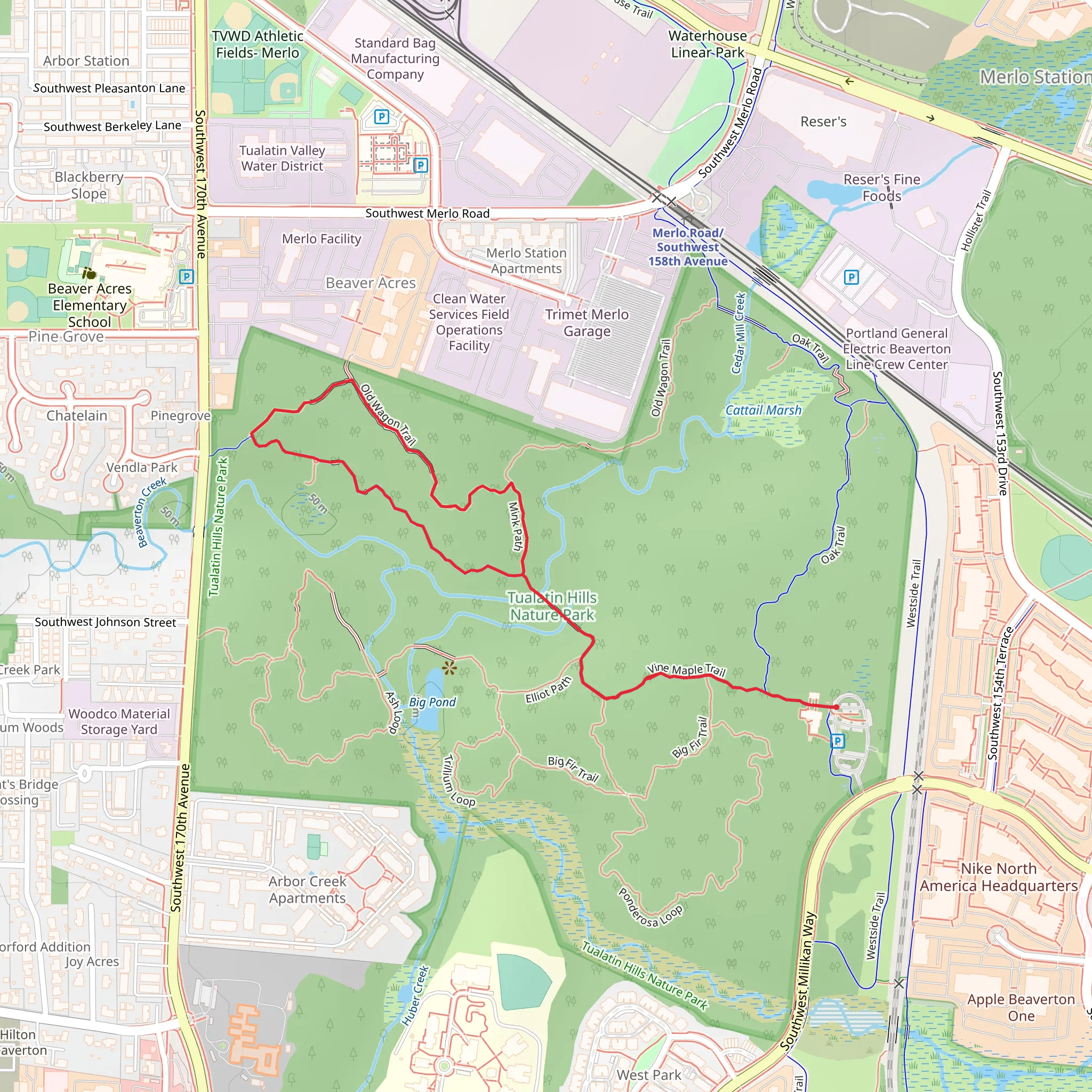 Mink Path, Old Wagon Trail and Vine Maple Trail mobile static map