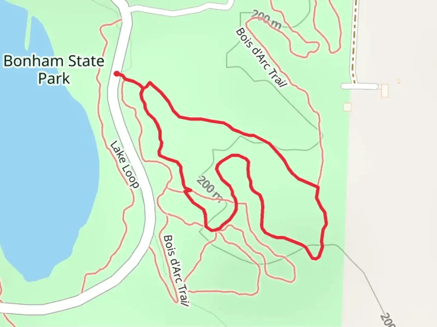 An image depicting the trail Bois d'Arc Loop Trail and its surrounding area.