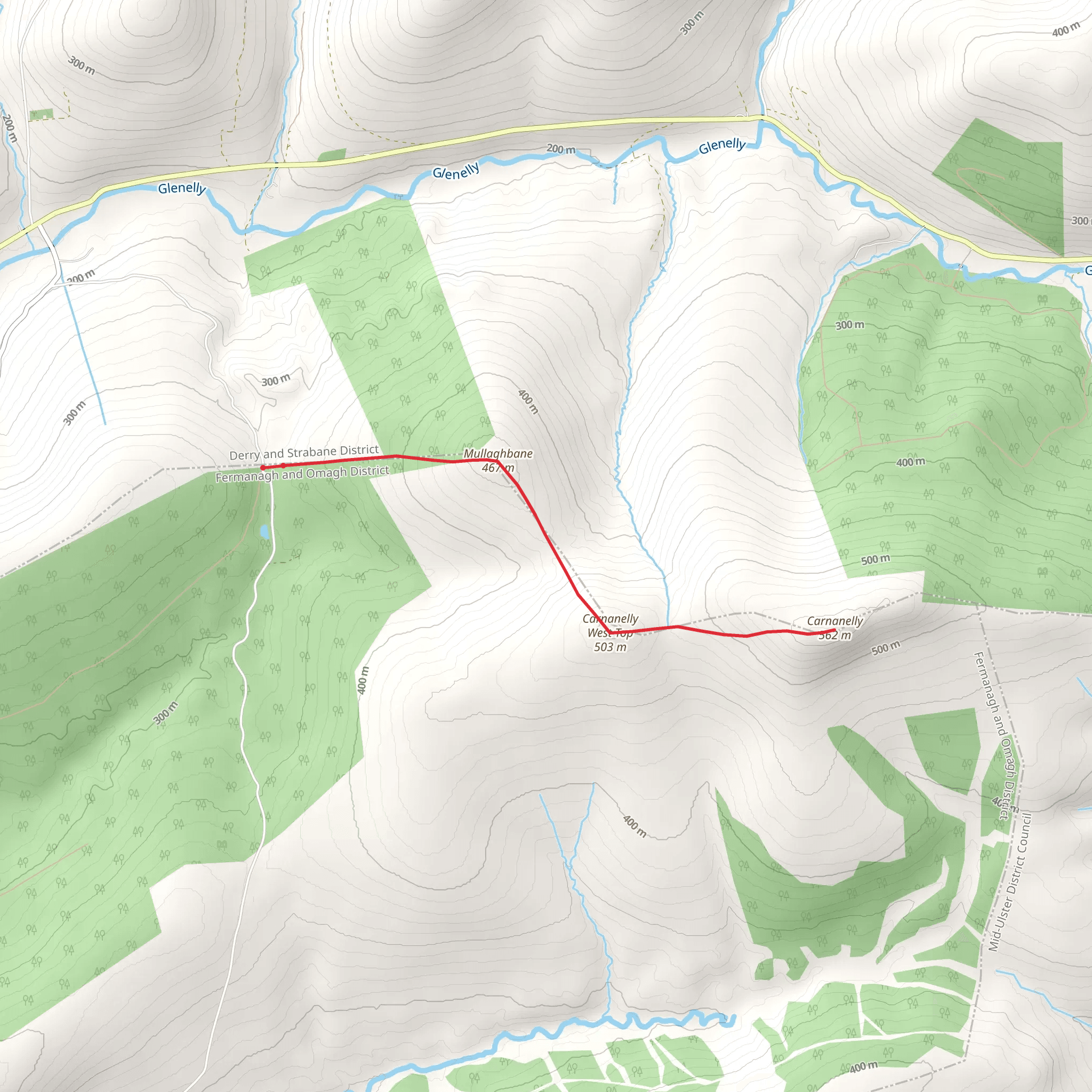 Carnanelly Mountain Walk from Tyrone mobile static map