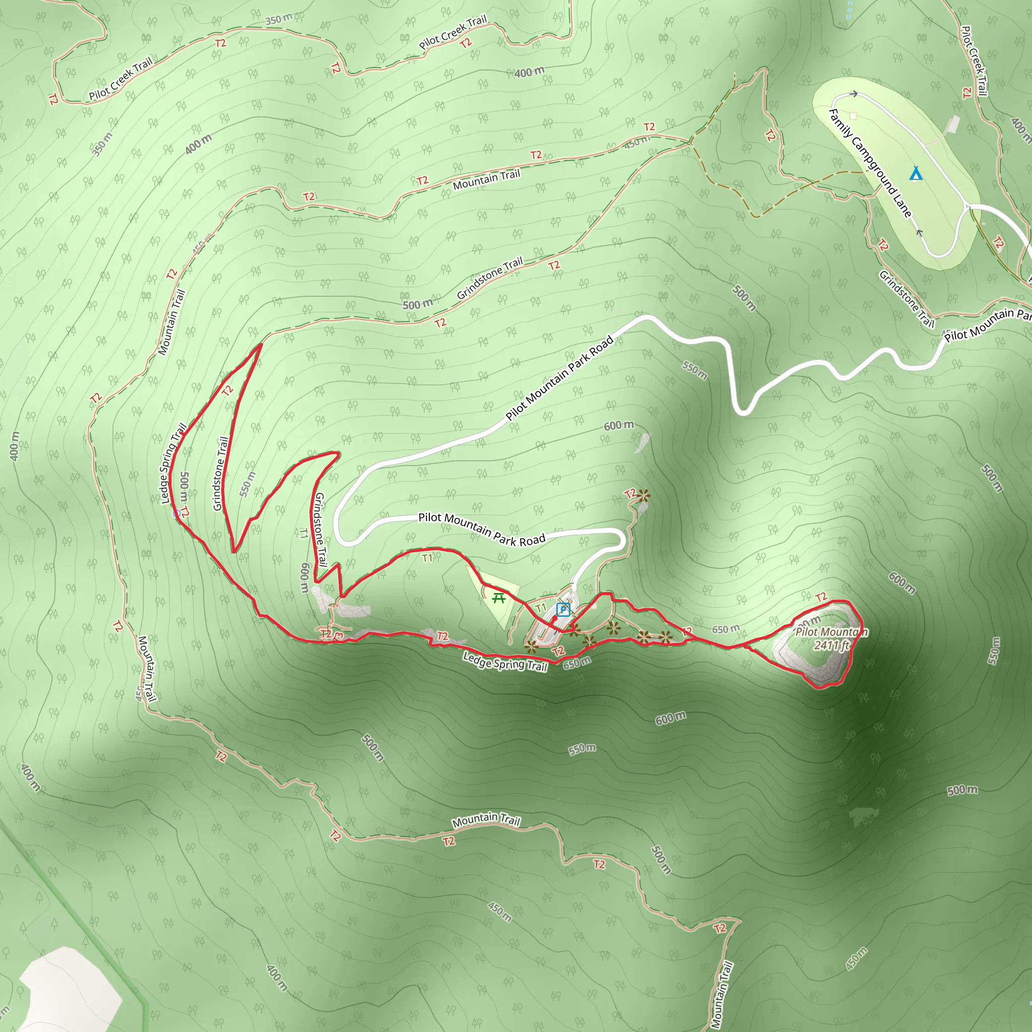Grindstone Trail and Pilot Mountain Loop mobile static map
