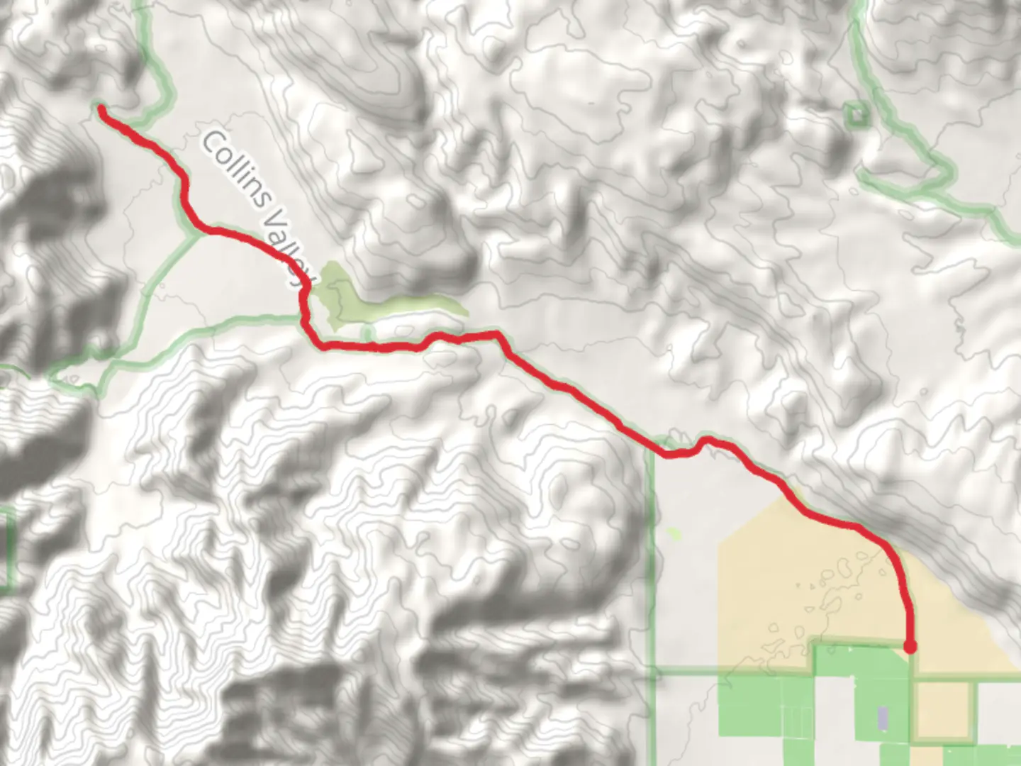 An image depicting the trail Coyote Canyon and Collins Valley Road and its surrounding area.