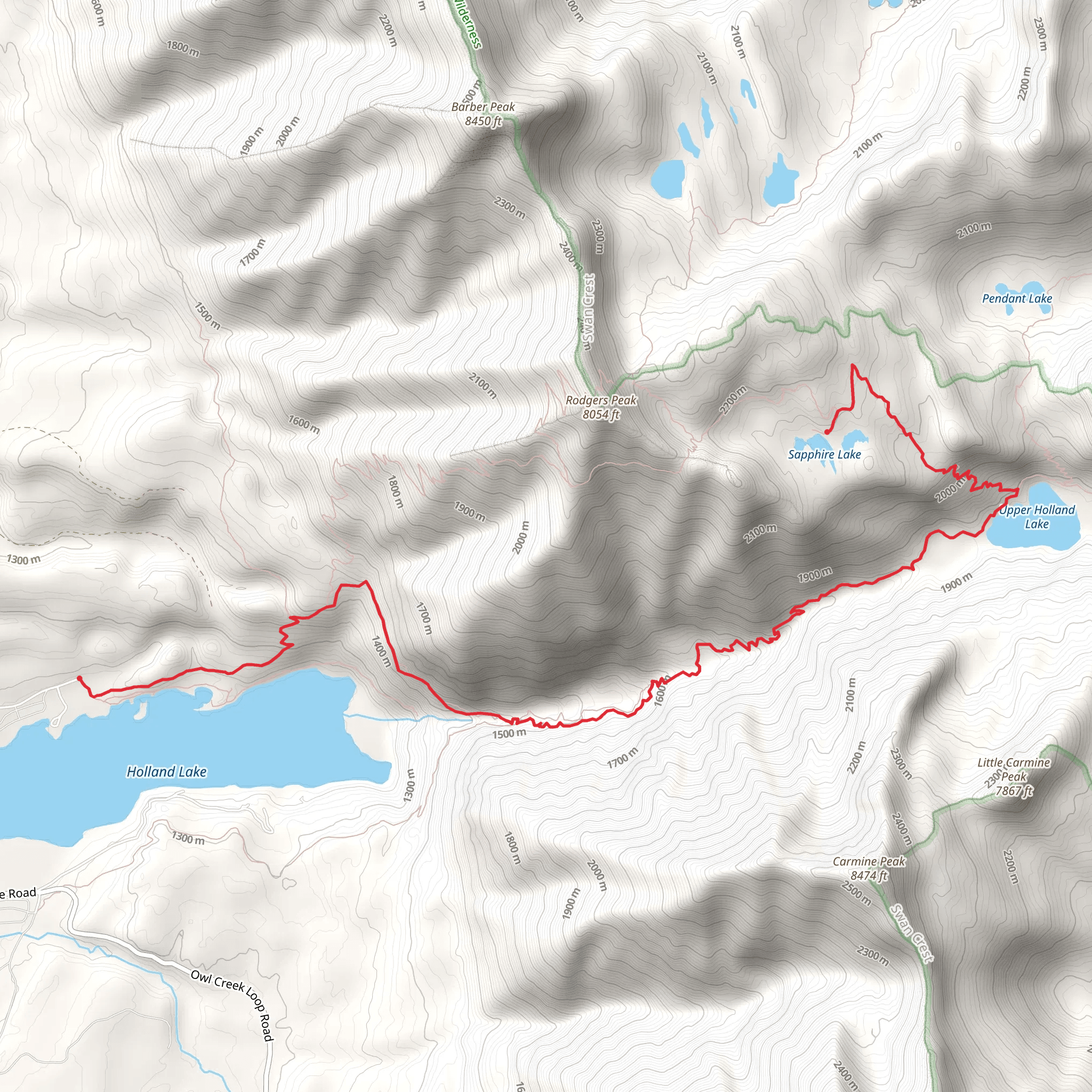 Sapphire Lake-Upper Holland Lake-Holland Lake mobile static map