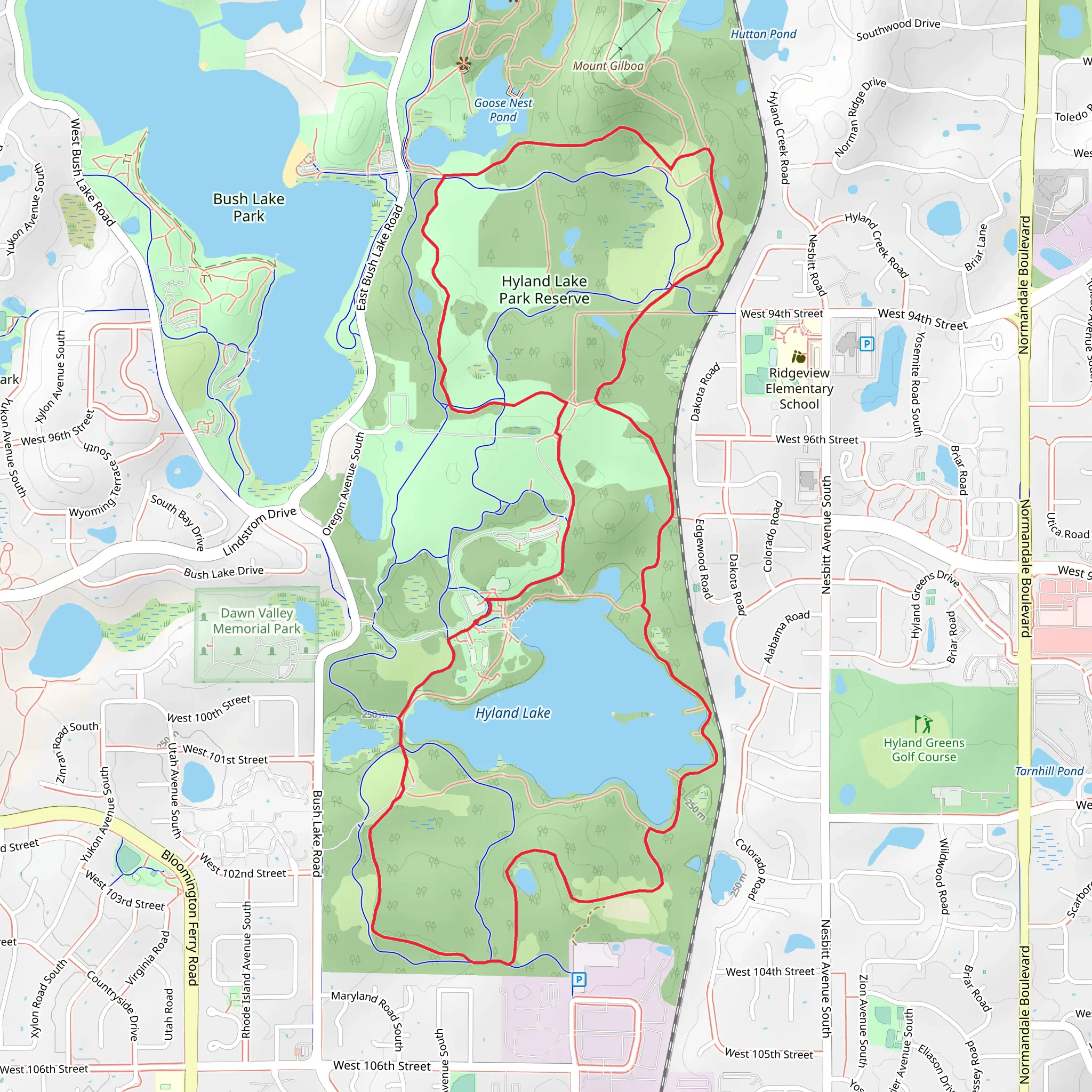 Hill Trail and Hyland Lake Loop mobile static map