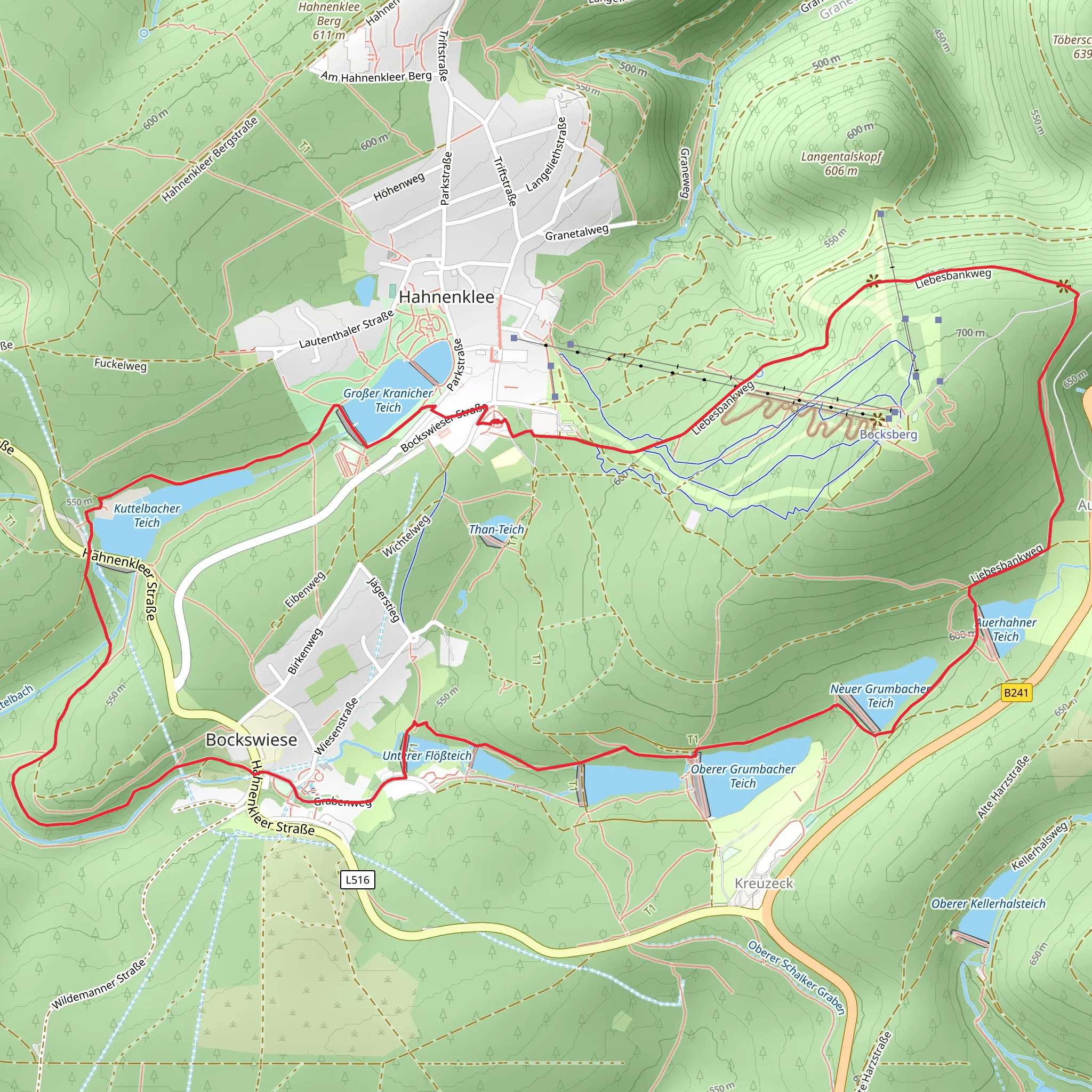 Oberer Grumbacher Teich, Neuer Grumbacher Teich, Großer Kranicher Teich Loop via Liebesbankweg mobile static map