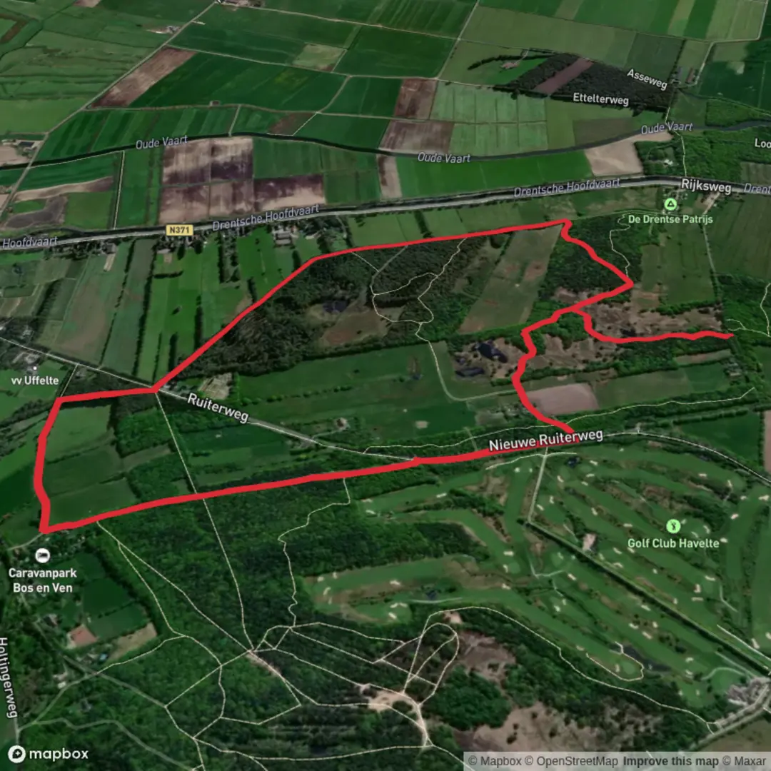 An image depicting the trail Uffelter Binnenveld Loop and its surrounding area.