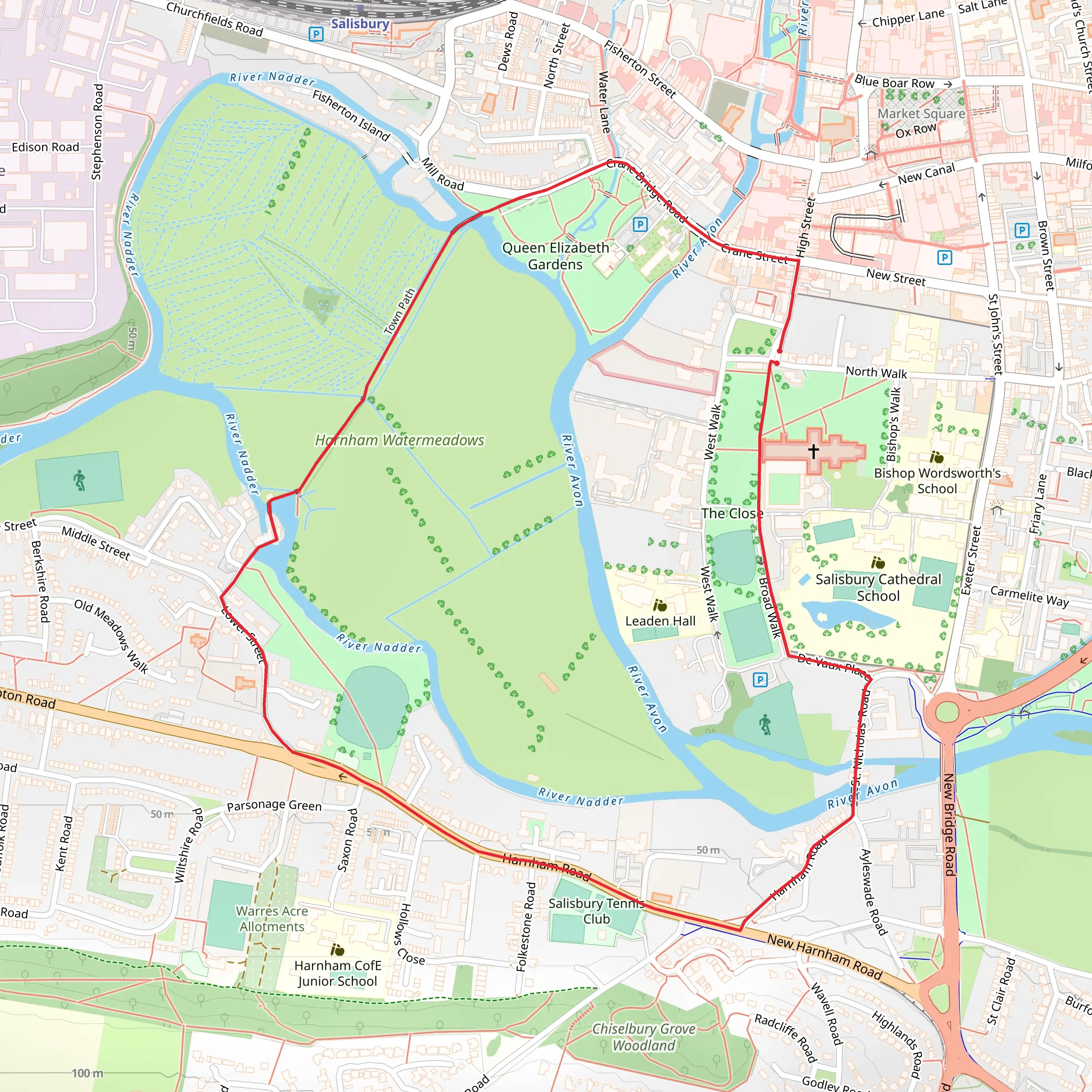 Salisbury Watermeadows Walk mobile static map
