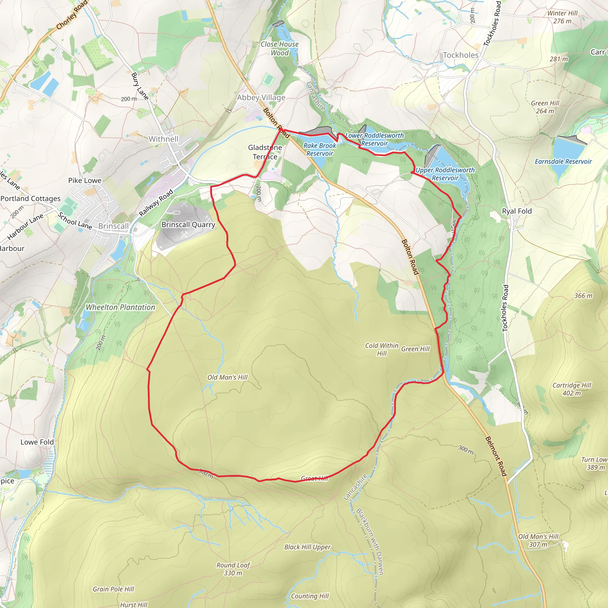 Roddlesworth Reservoir and Great Hill Loop mobile static map