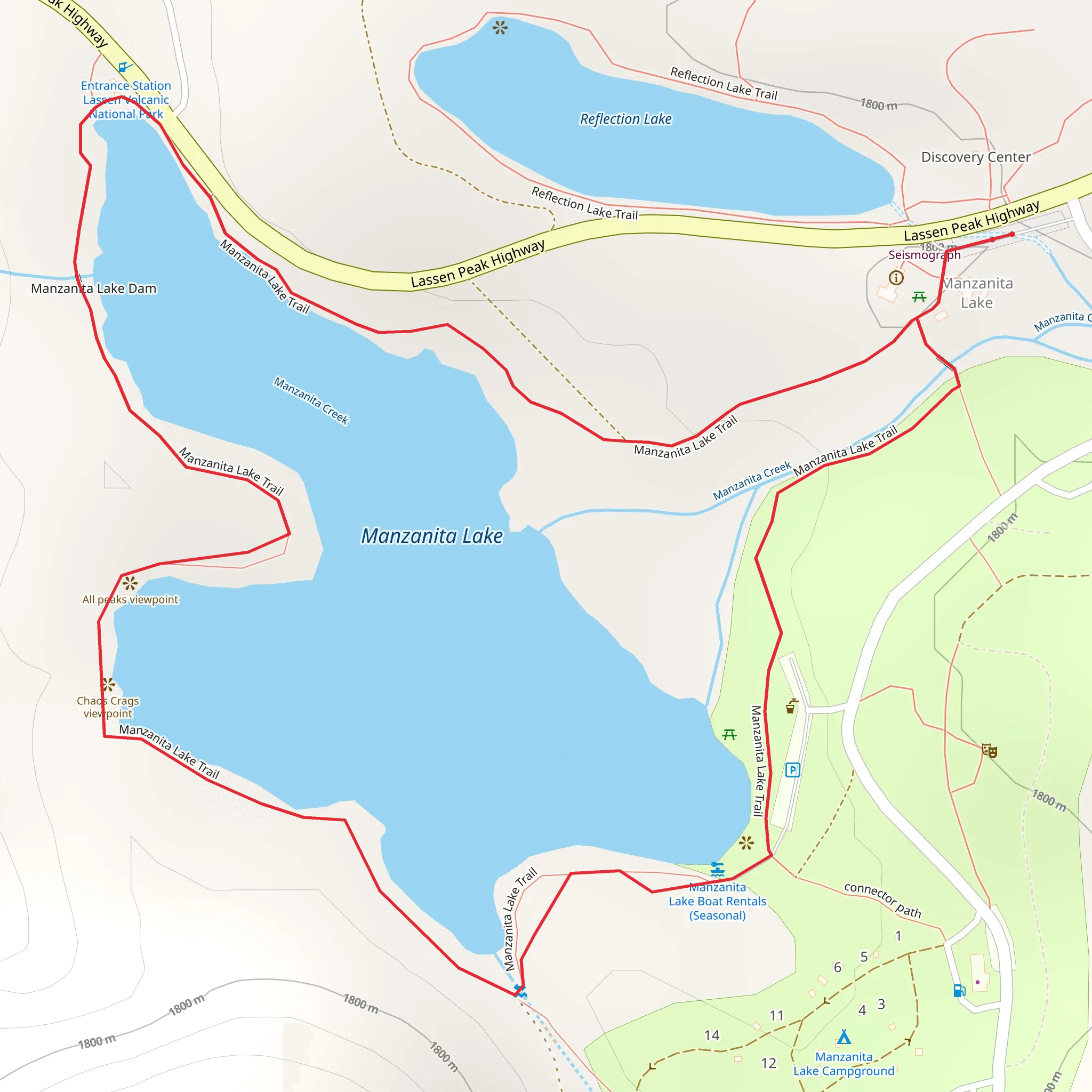 Manzanita Lake Loop Trail mobile static map