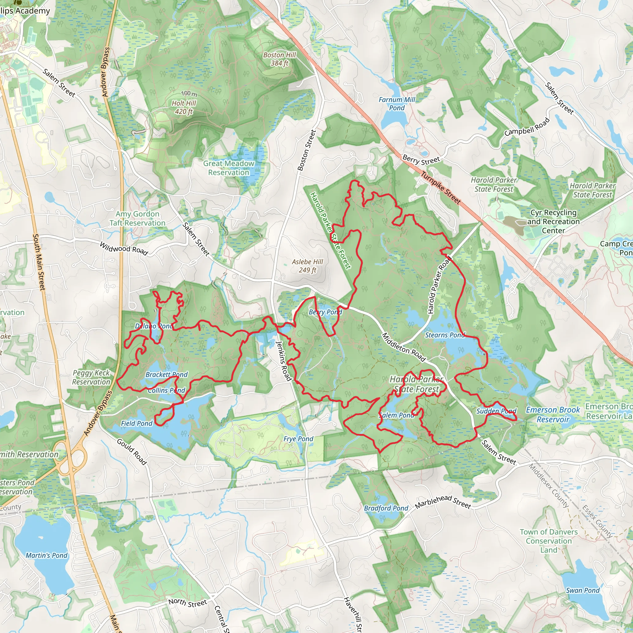 Delano Pond, Brackett Pond, Field Pond, Salem Pond and Sterns Pond Loop mobile static map