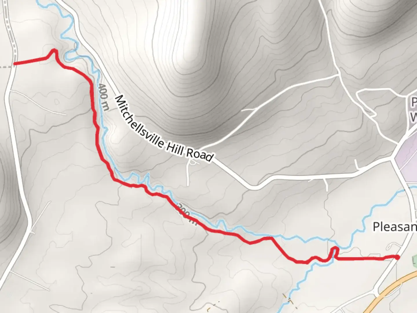An image depicting the trail Pleasant Valley to Mitchellsville via North Country National Scenic Trail and its surrounding area.
