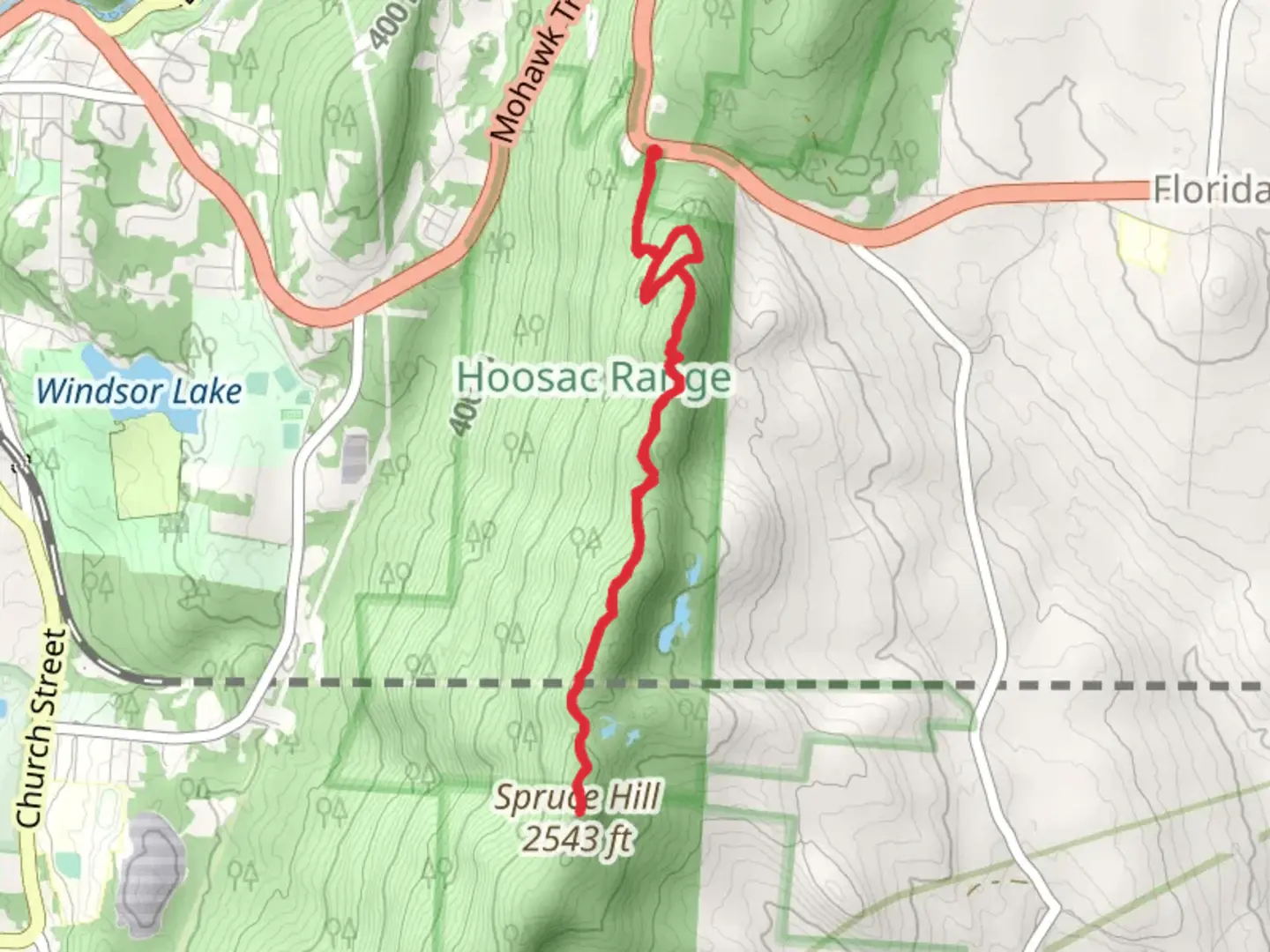 An image depicting the trail Spruce Hill via Hoosic Ridge Trail and its surrounding area.
