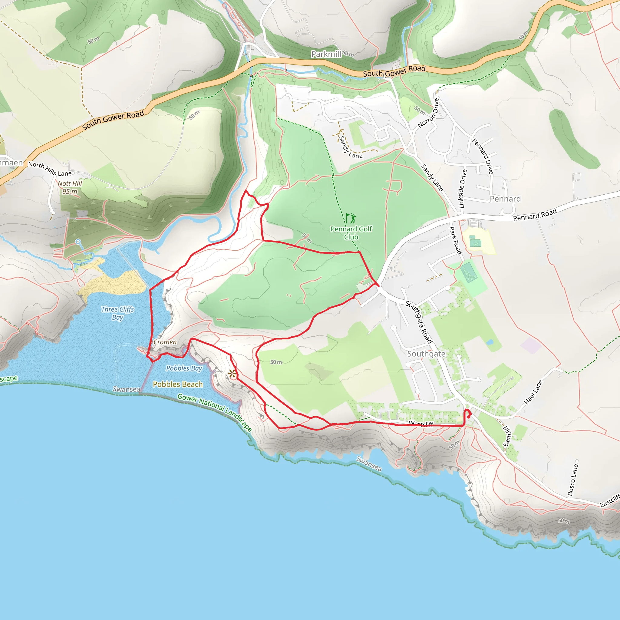 Pennard Castle Loop mobile static map