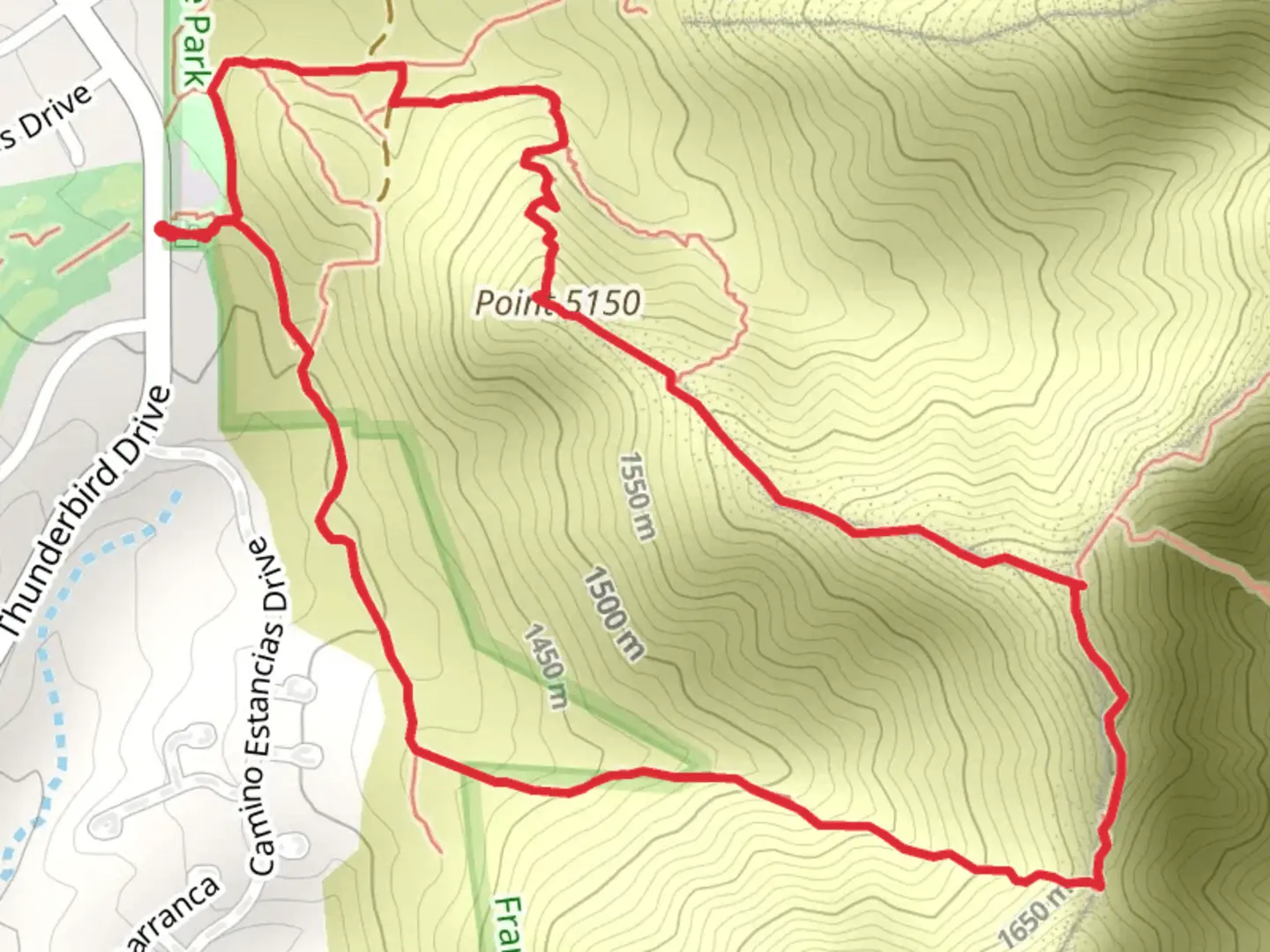An image depicting the trail Point 5150 and McKelligon Saddle Loop and its surrounding area.
