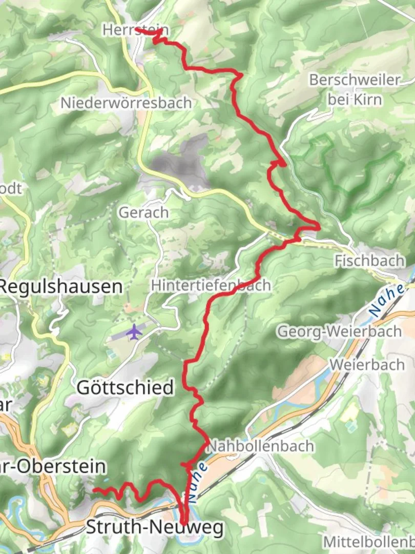 An image depicting the trail Oberstein to Herrstein Walk and its surrounding area.