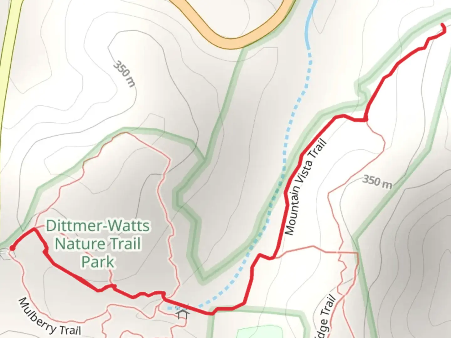 An image depicting the trail Creekside Trail and Mountain Vista Trail and its surrounding area.