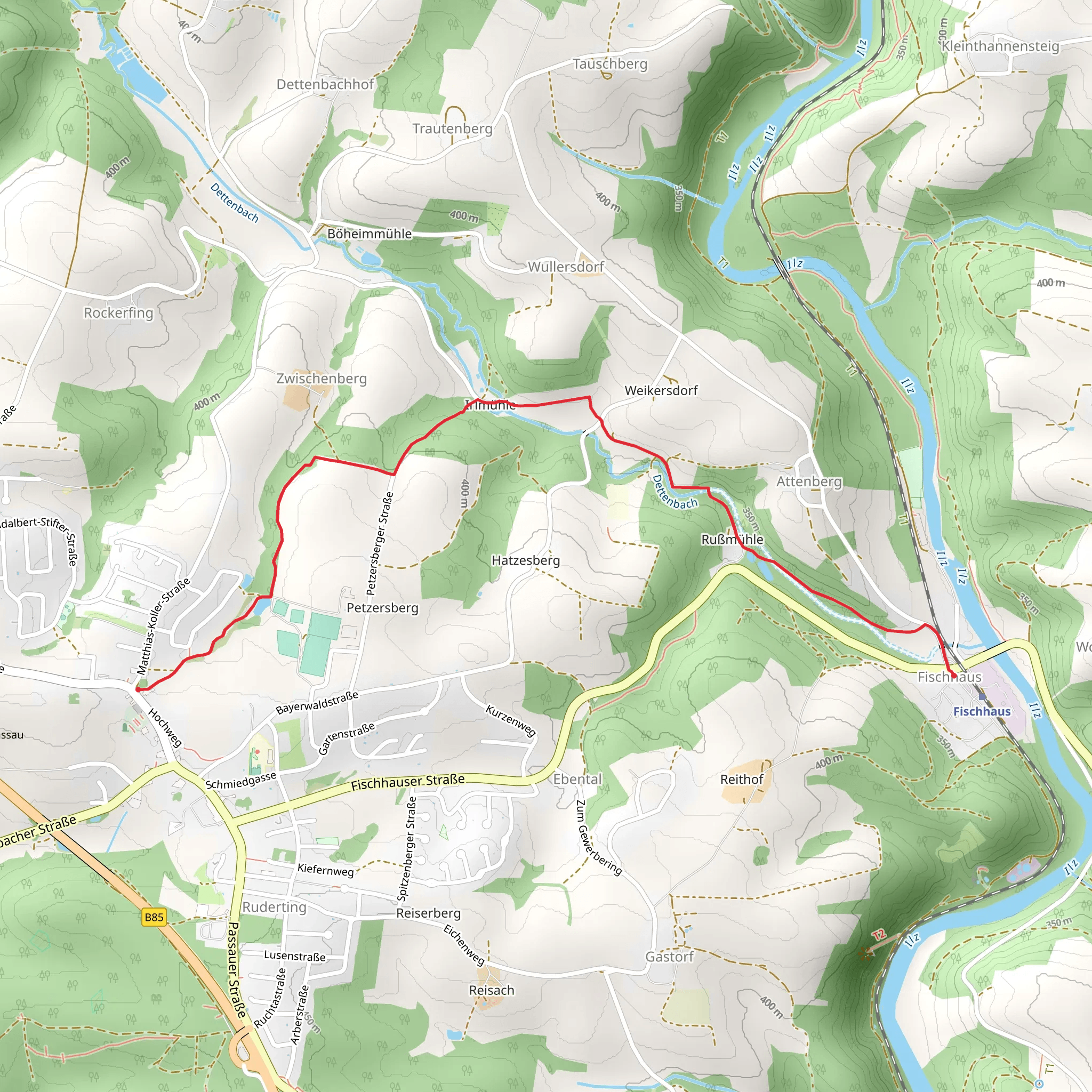 Ruderting to Fischhaus Walk mobile static map