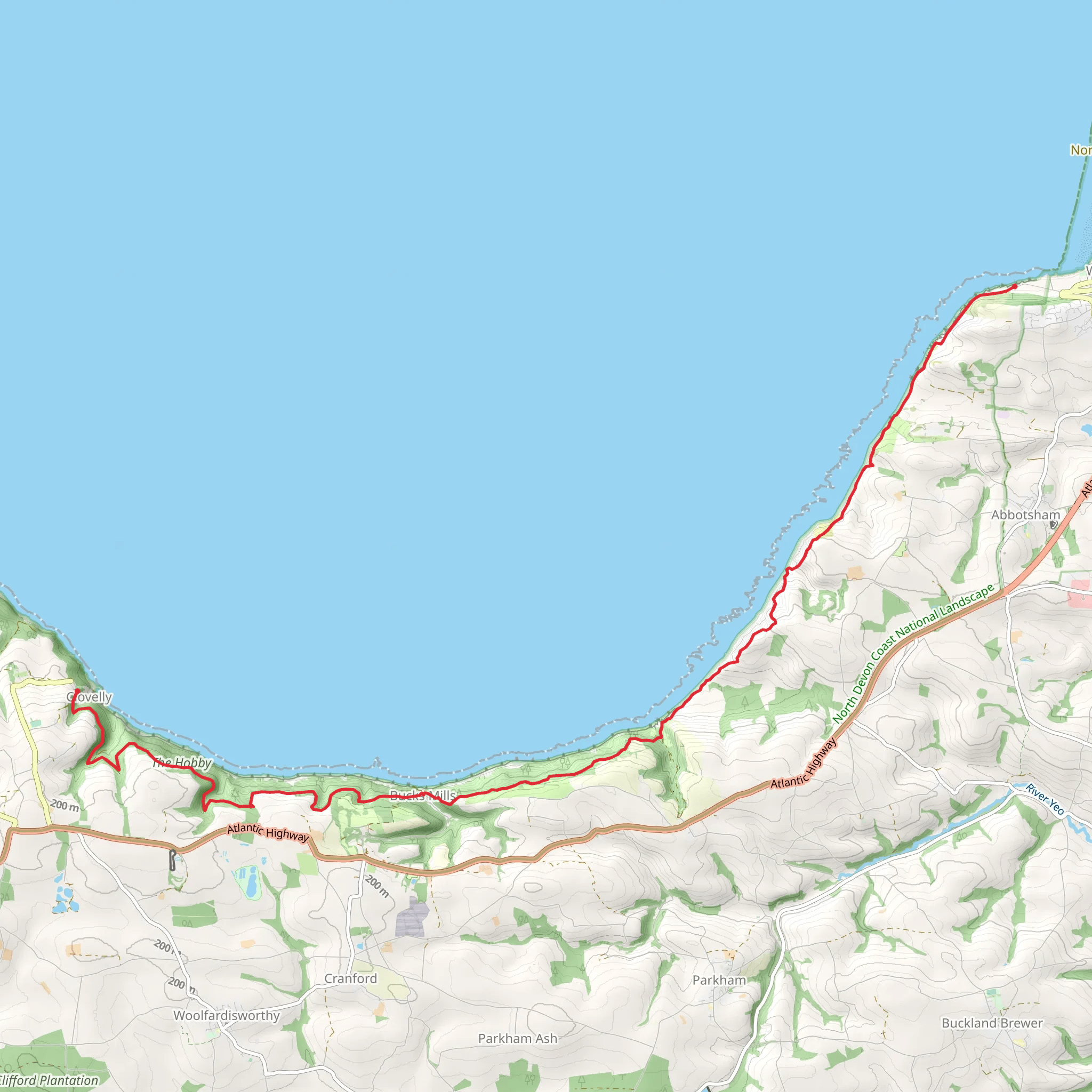 Westward Ho to Clovelly Walk mobile static map