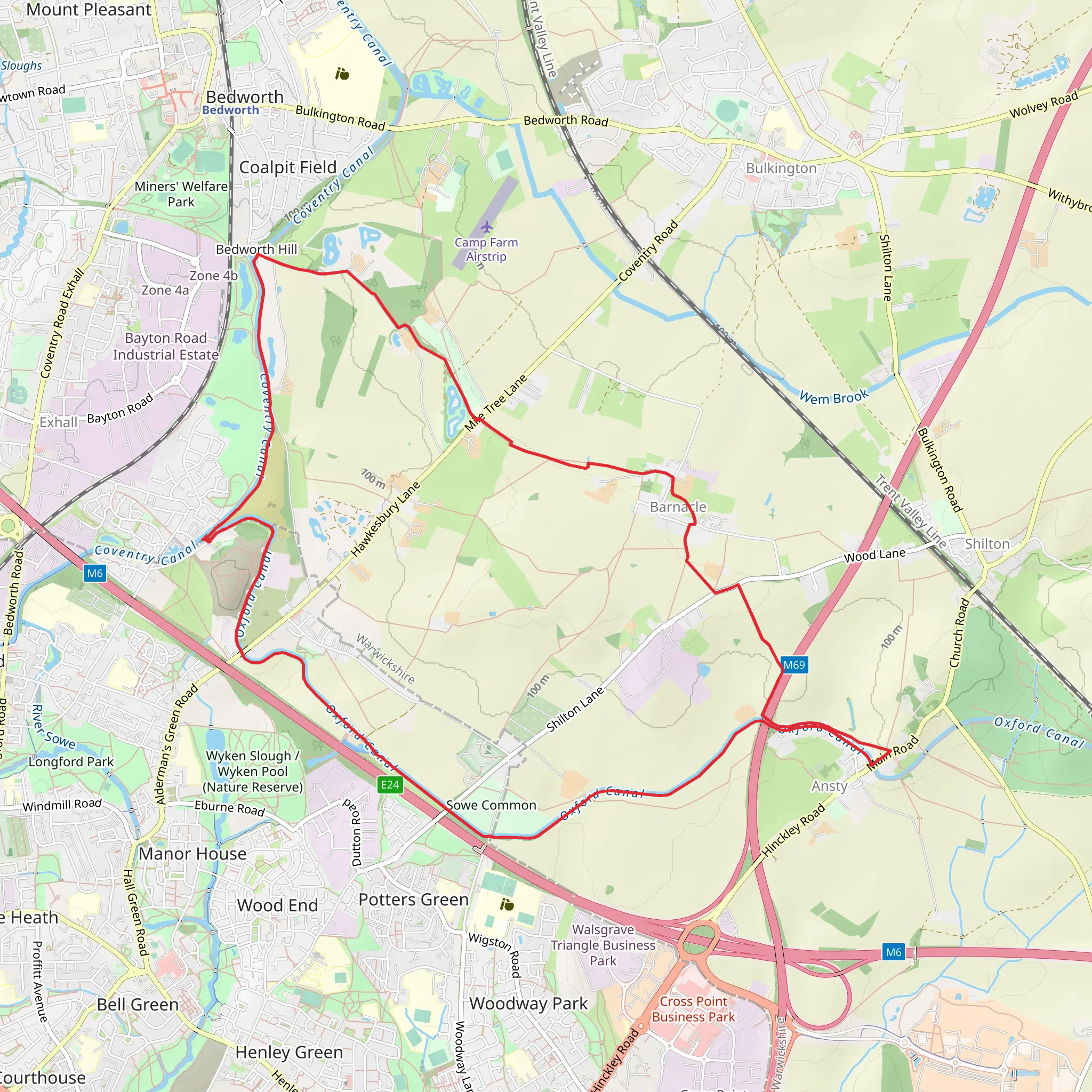 New Wood on new Hills, Oxford Canal and Hawkesbury Loop mobile static map