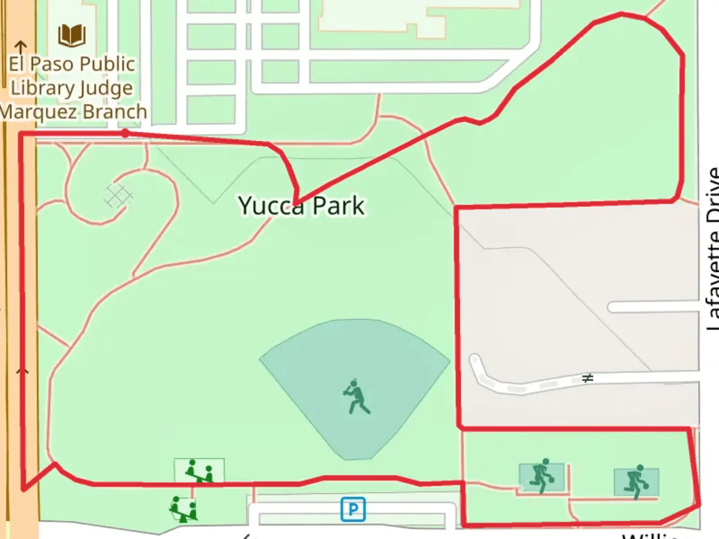 An image depicting the trail Yucca Park Loop and its surrounding area.