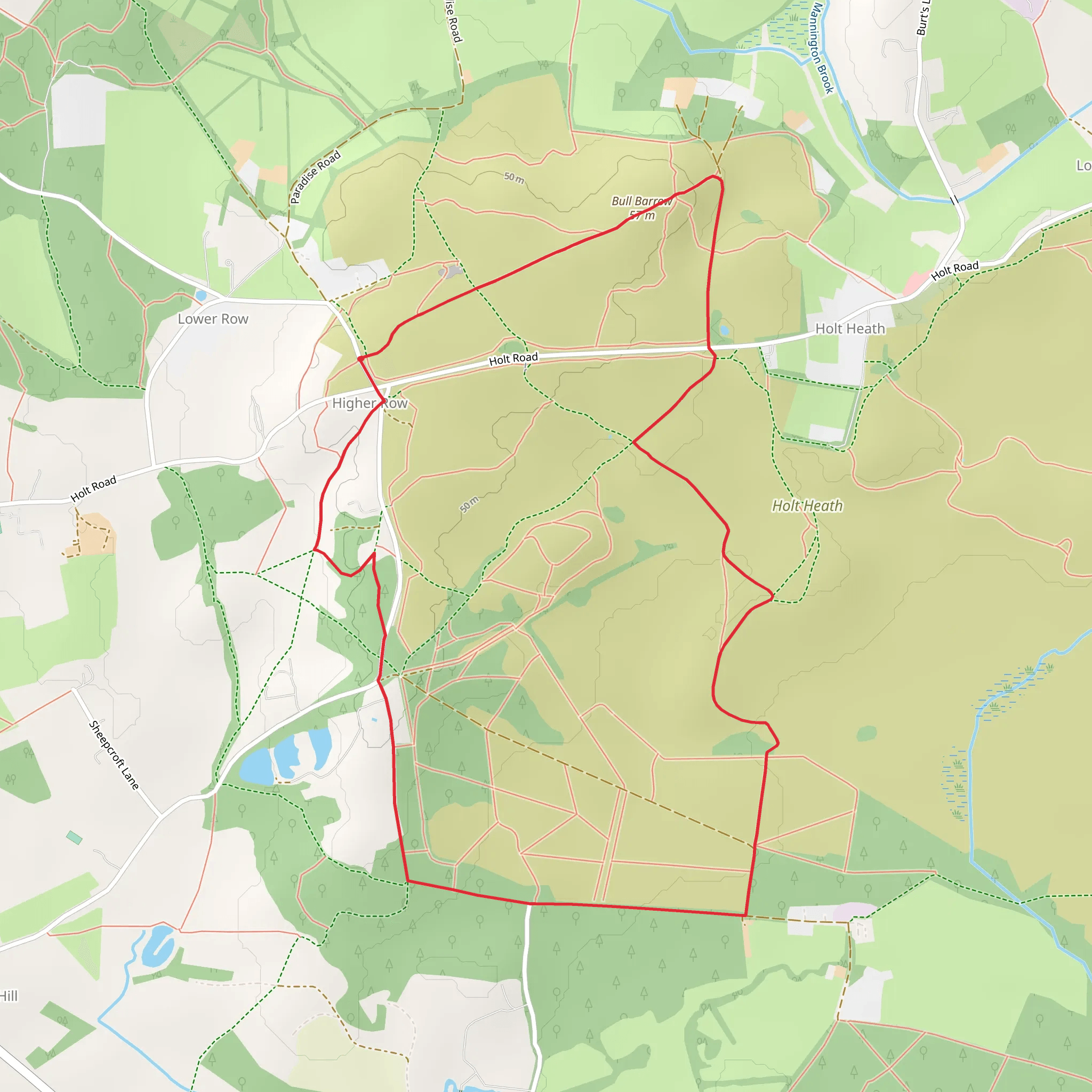 Bull Barrow, White Sheet Plantation and Holt Heath NNR mobile static map