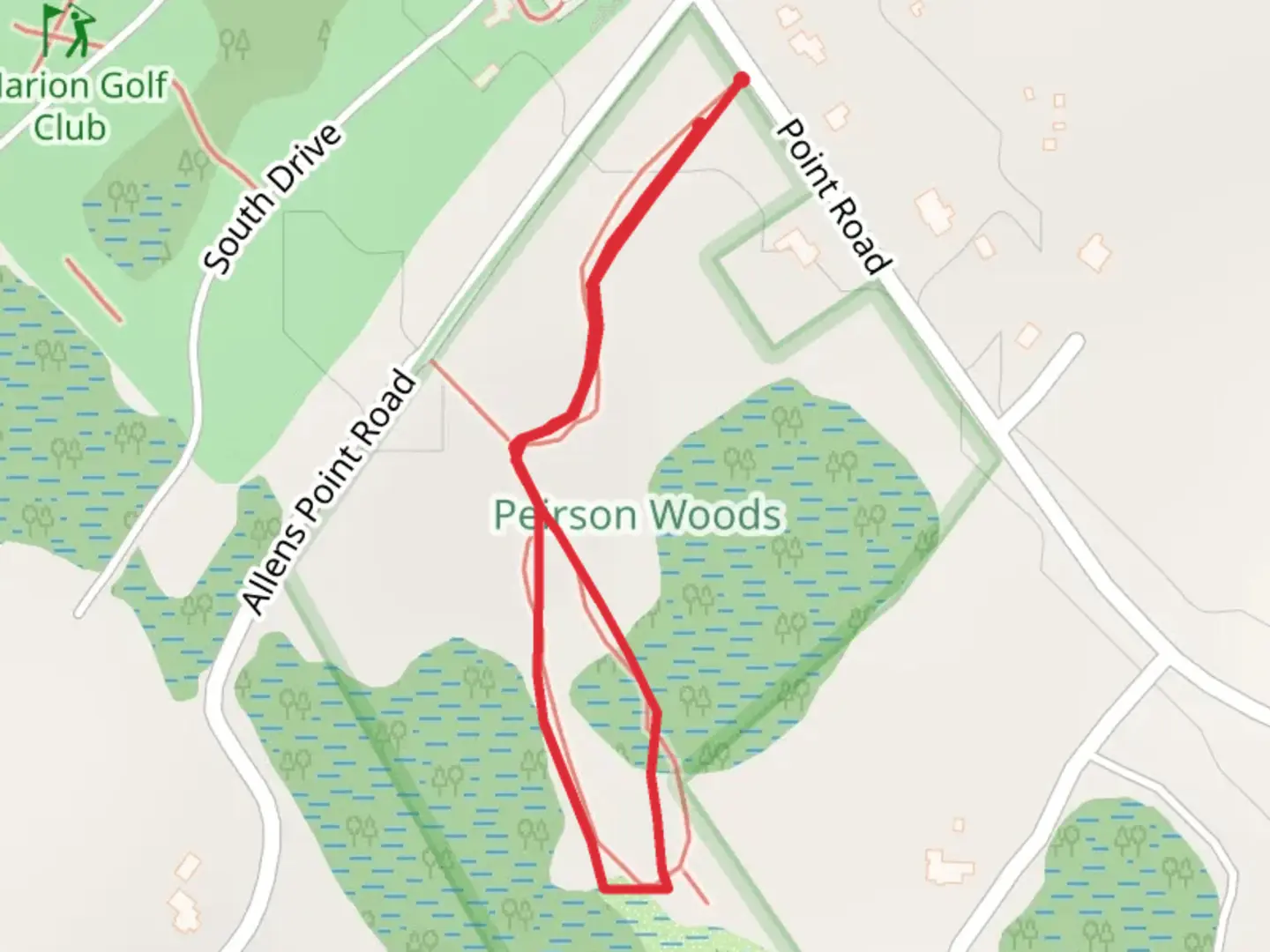 An image depicting the trail Blankenship Cemetery Loop from Allen Point Road and its surrounding area.