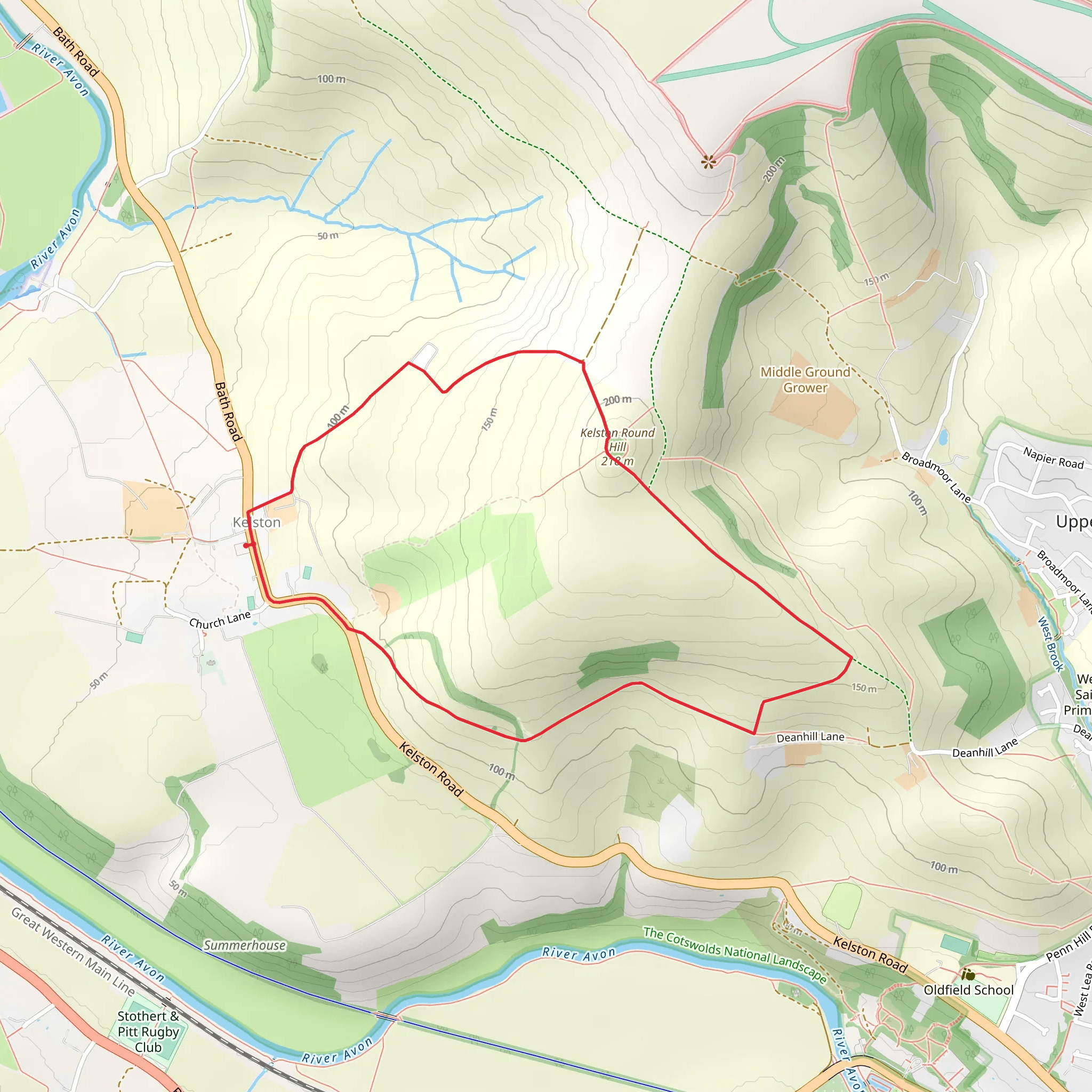 Kelston and Kelston Round Hill Loop mobile static map