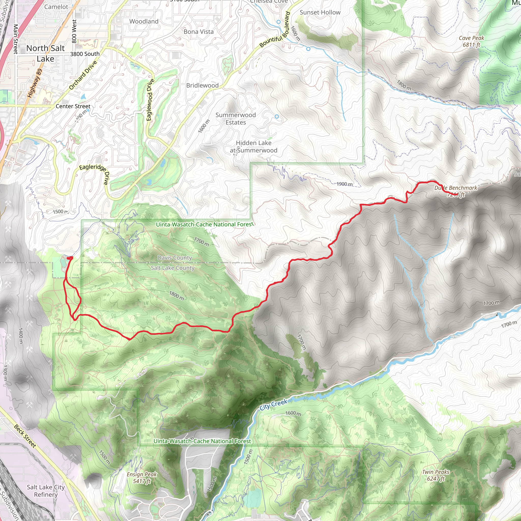 Dude Benchmark via Terrace Trail and Tower Connector mobile static map