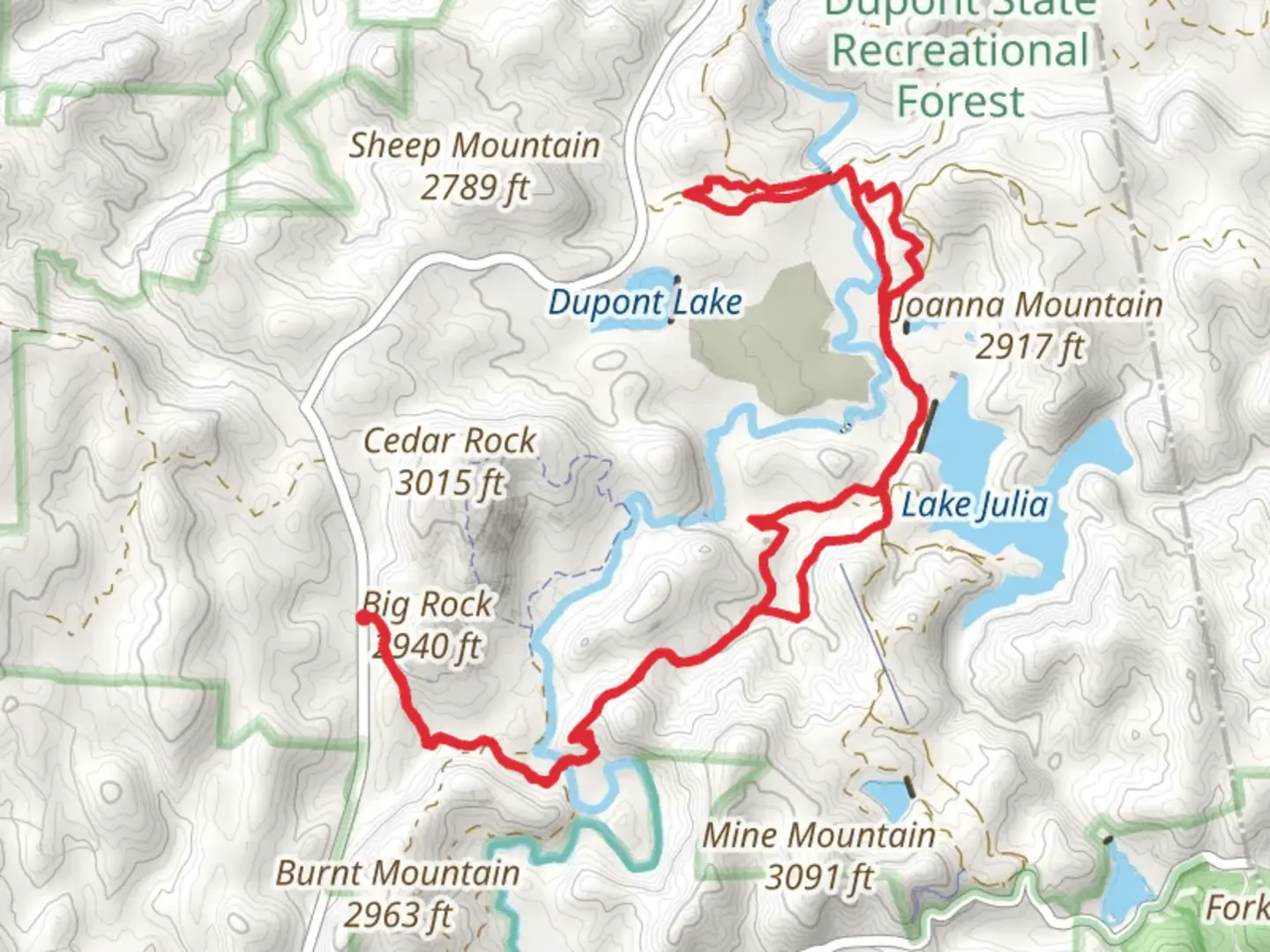An image depicting the trail Corn Mill Shoals, Pitch Pine and High Falls Loop Trail and its surrounding area.