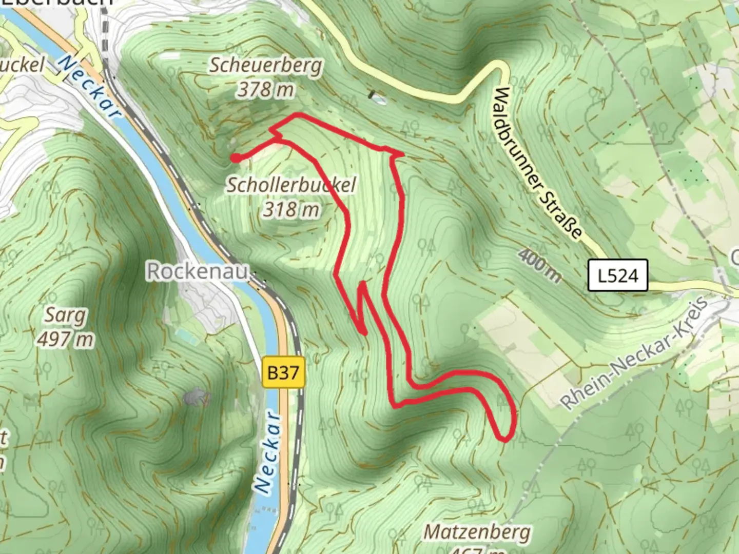 An image depicting the trail Rundwanderweg Breitenstein and Neckarsteig and its surrounding area.