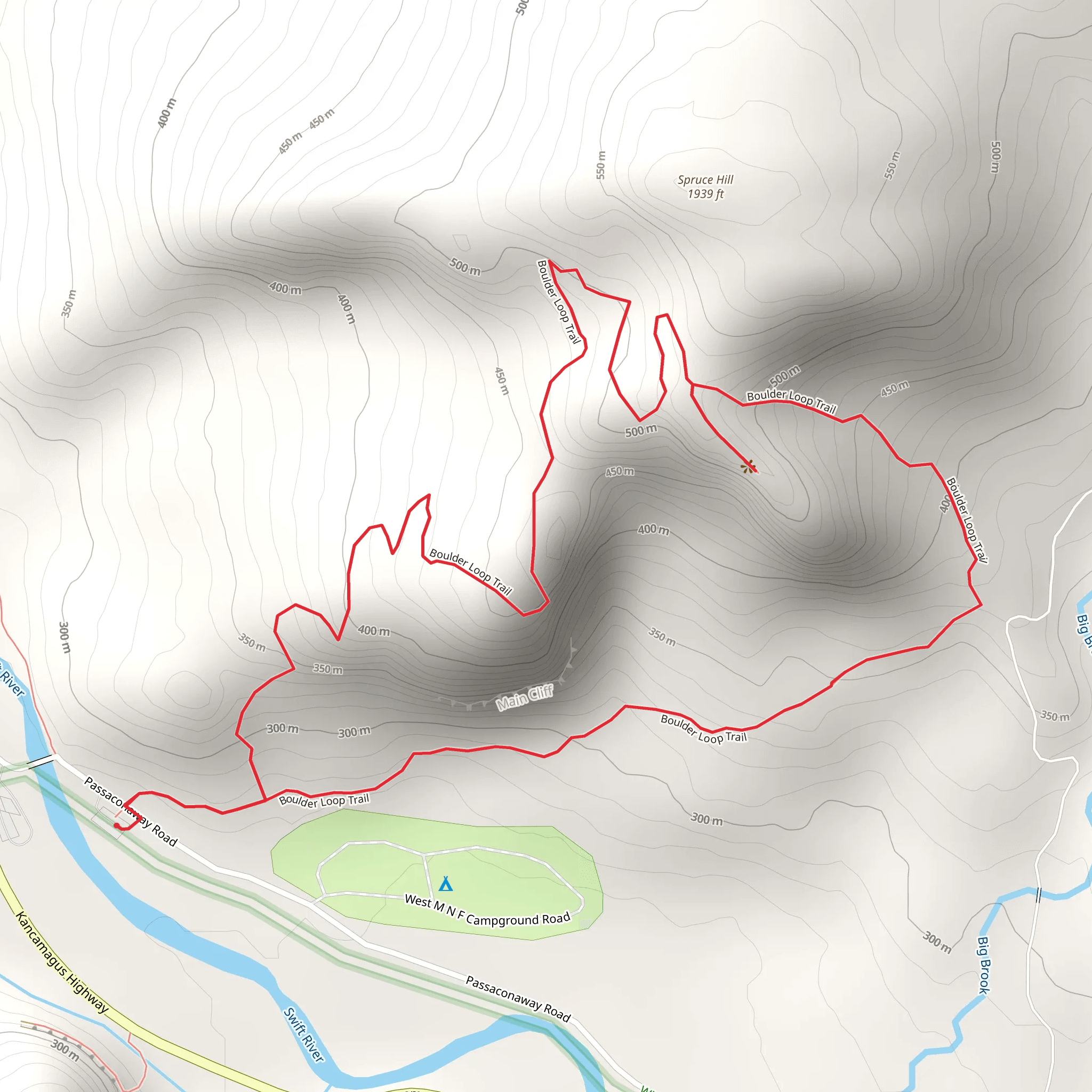 Spruce Hill via Boulder Loop Trail mobile static map