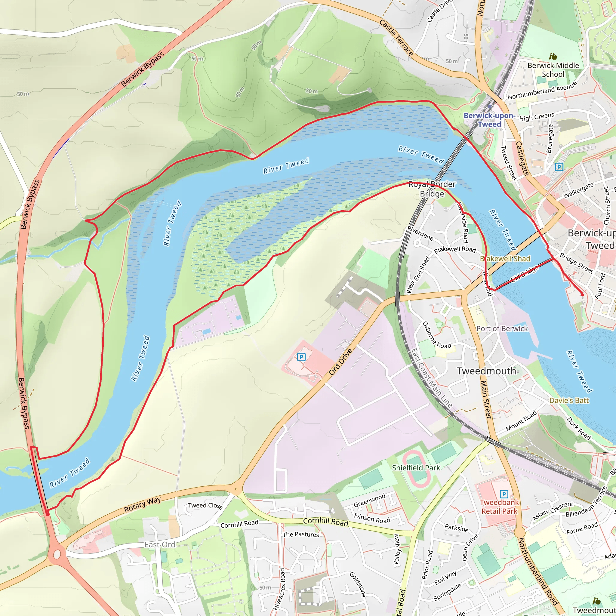 River Tweed and Berwick Bridge Loop mobile static map