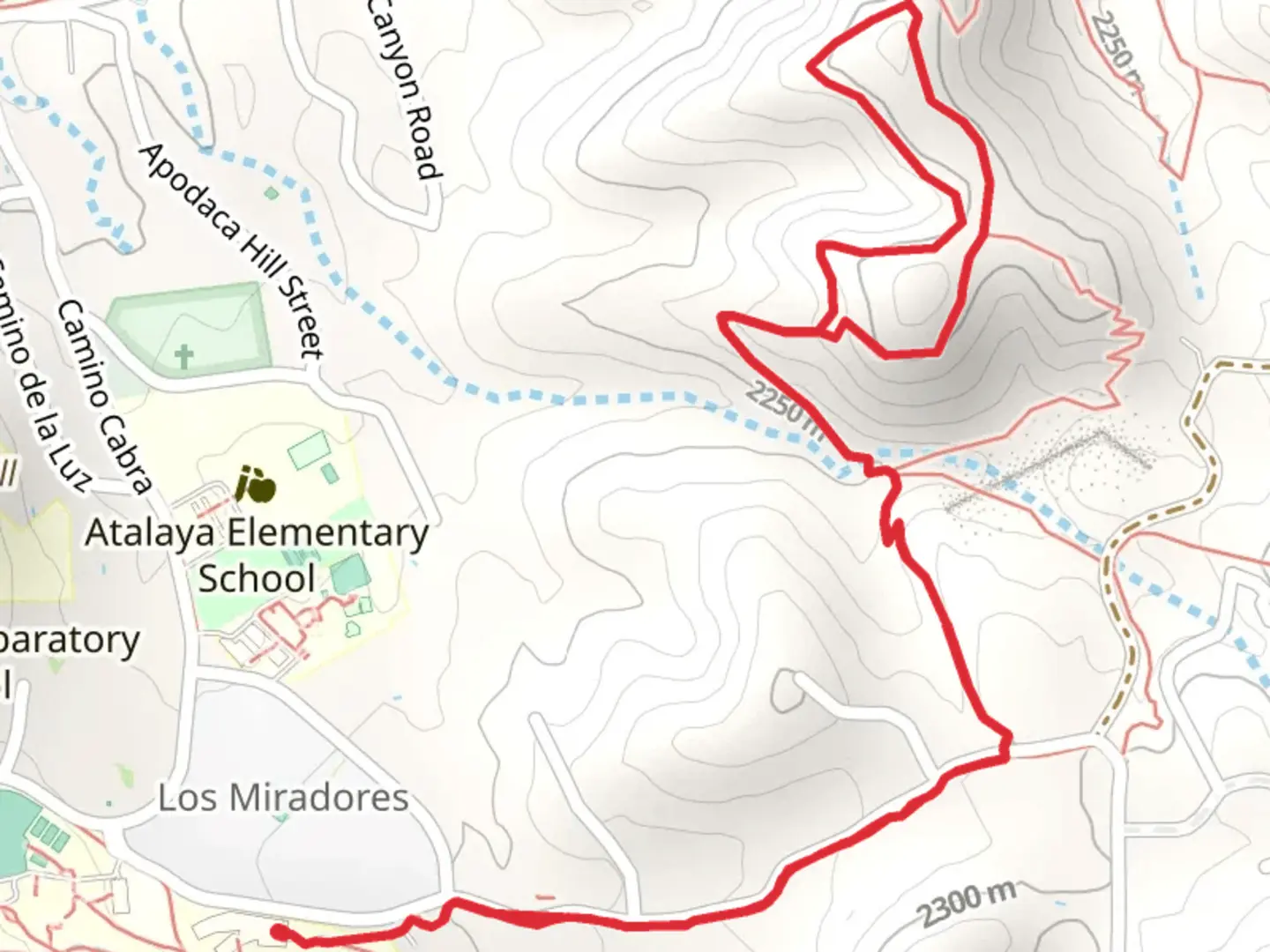 An image depicting the trail Cruz Blanca and Dorothy Stewart Trail and its surrounding area.