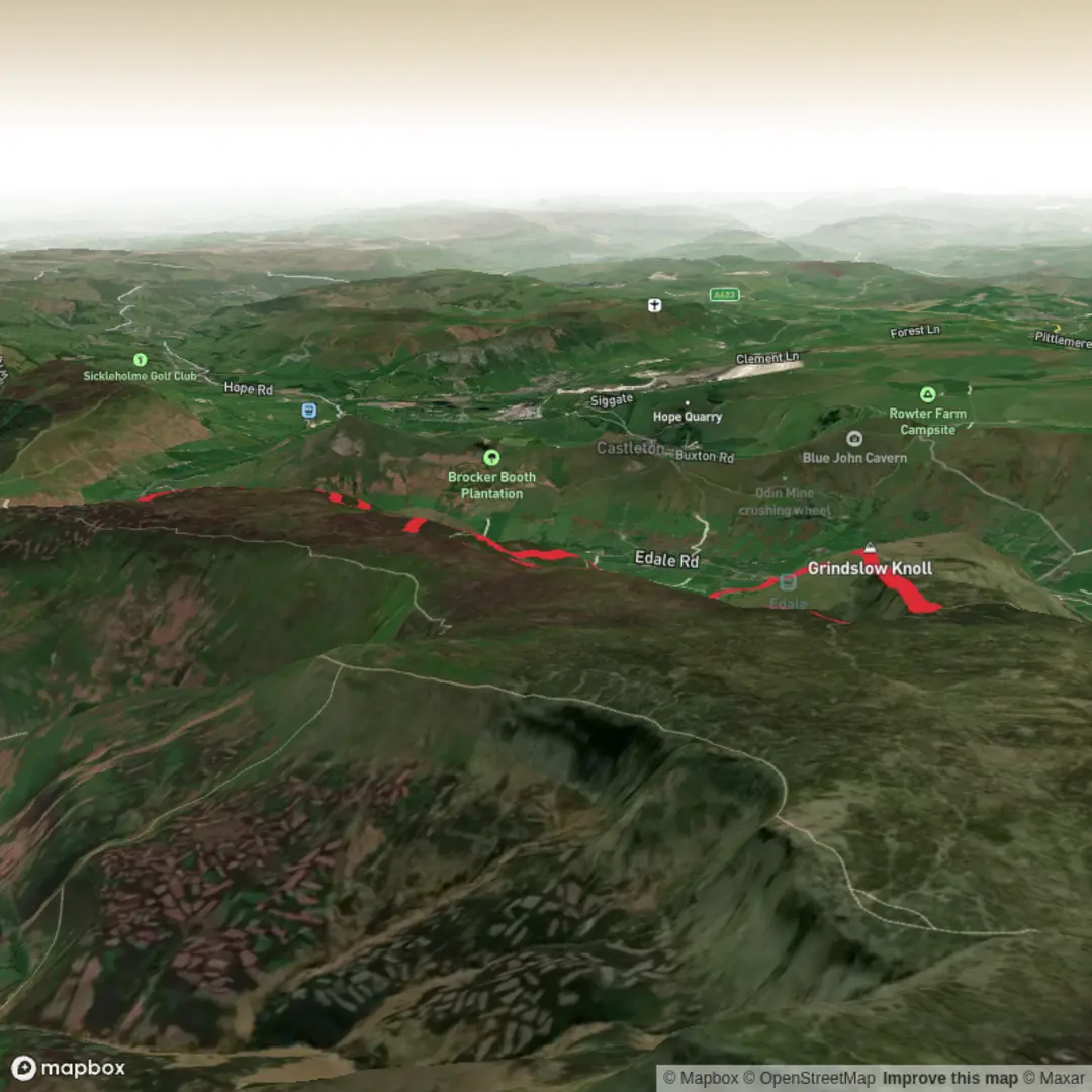 An image depicting the trail Crookstone knoll and Grindsbrook knoll from Edale and its surrounding area.